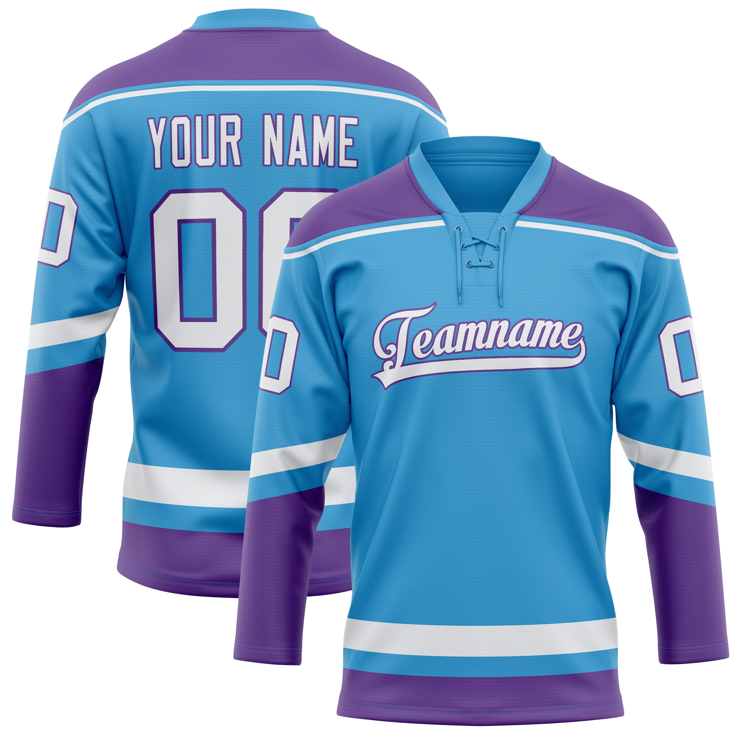 Custom Sky Blue Purple Solid Colour Hockey Jersey