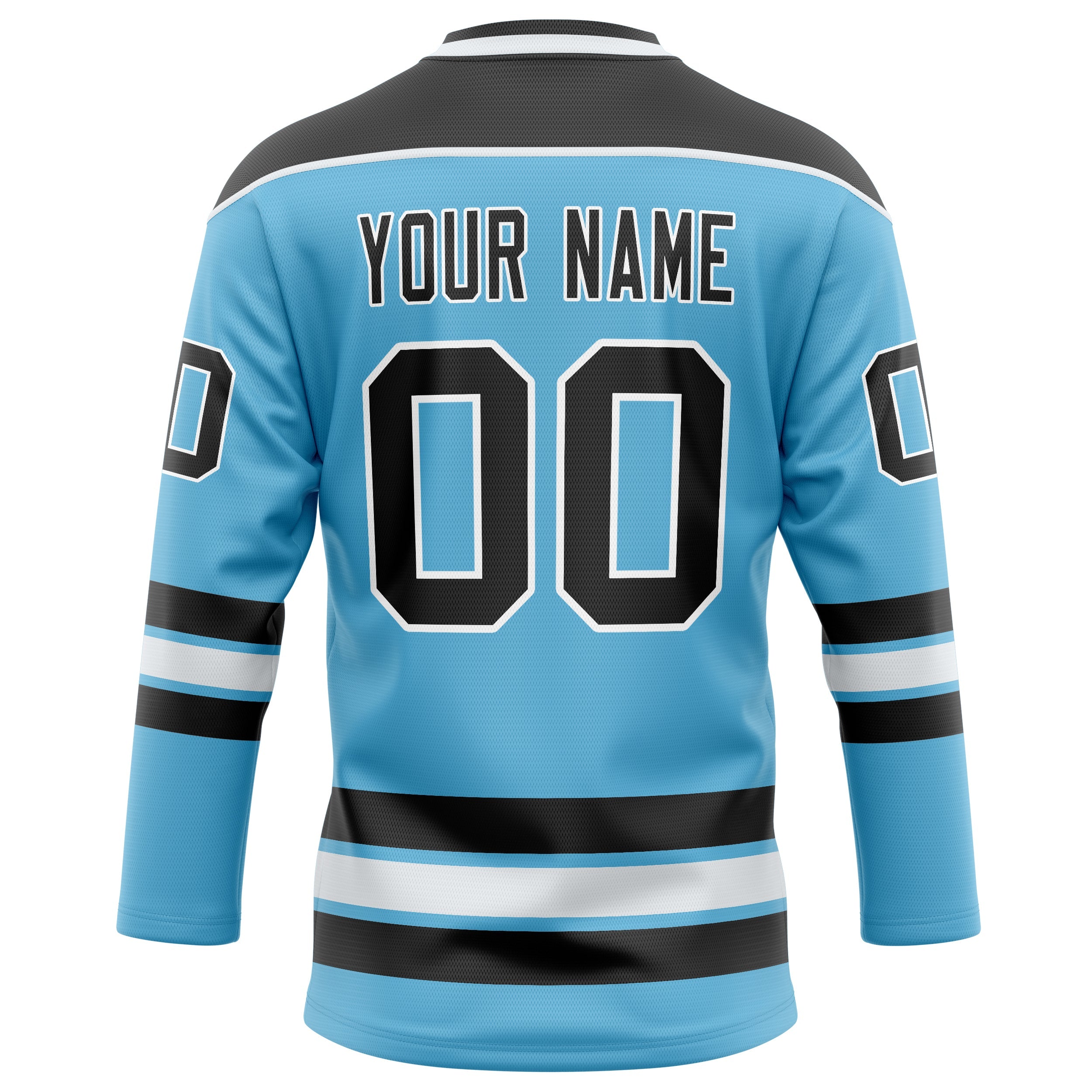 Custom Sky Blue Black Solid Colour Hockey Jersey
