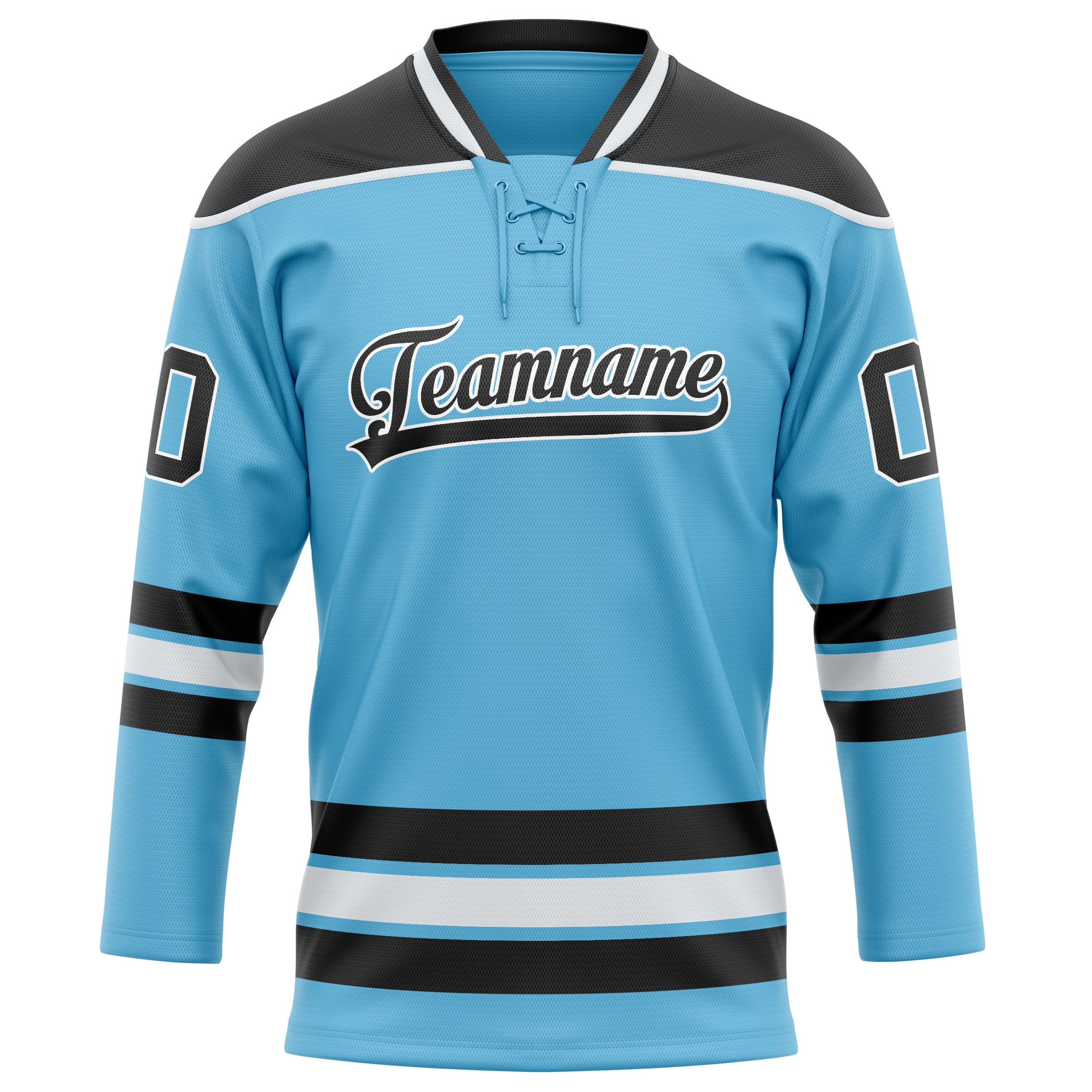 Custom Sky Blue Black Solid Colour Hockey Jersey