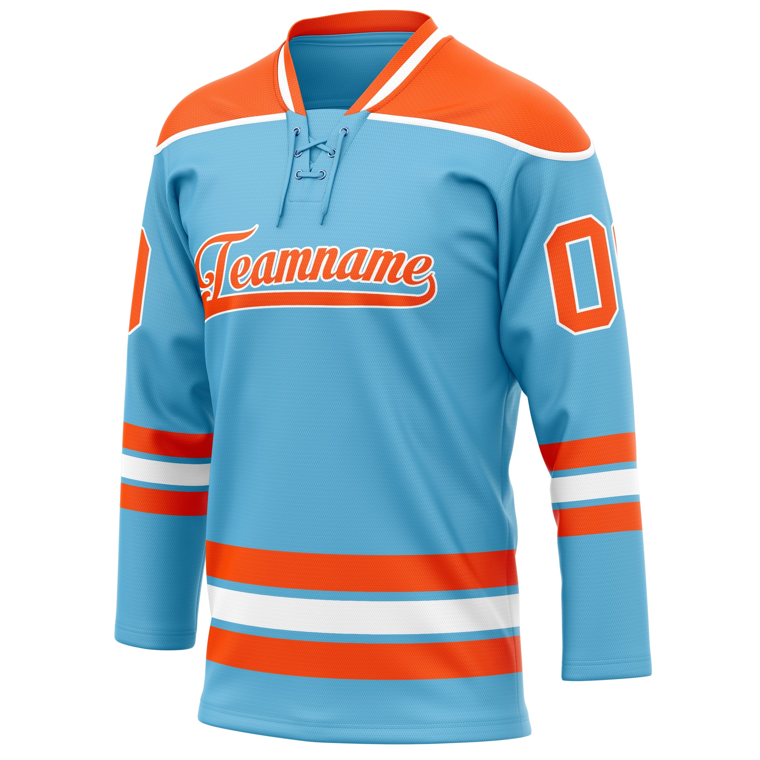 Custom Sky Blue Orange Solid Colour Hockey Jersey
