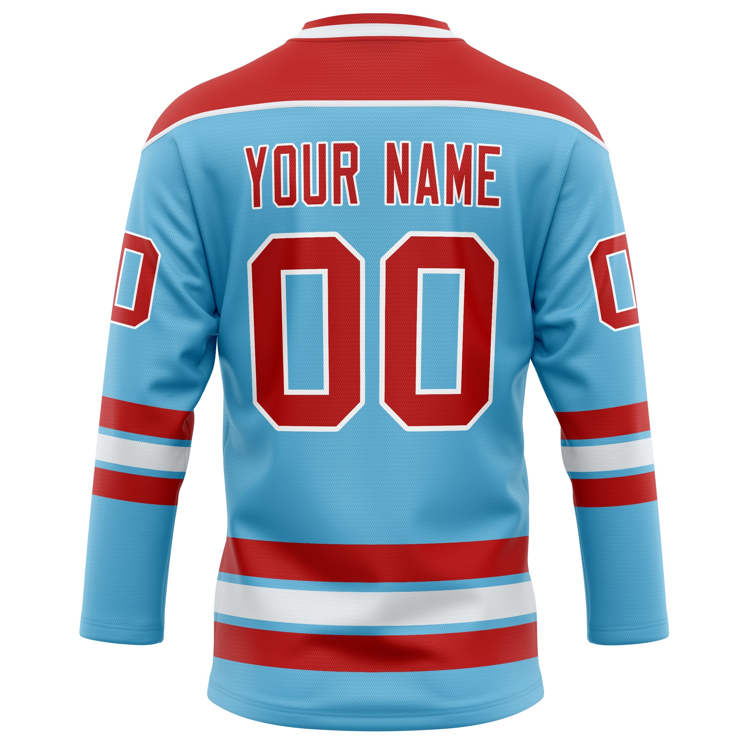 Custom Sky Blue Red Solid Colour Hockey Jersey