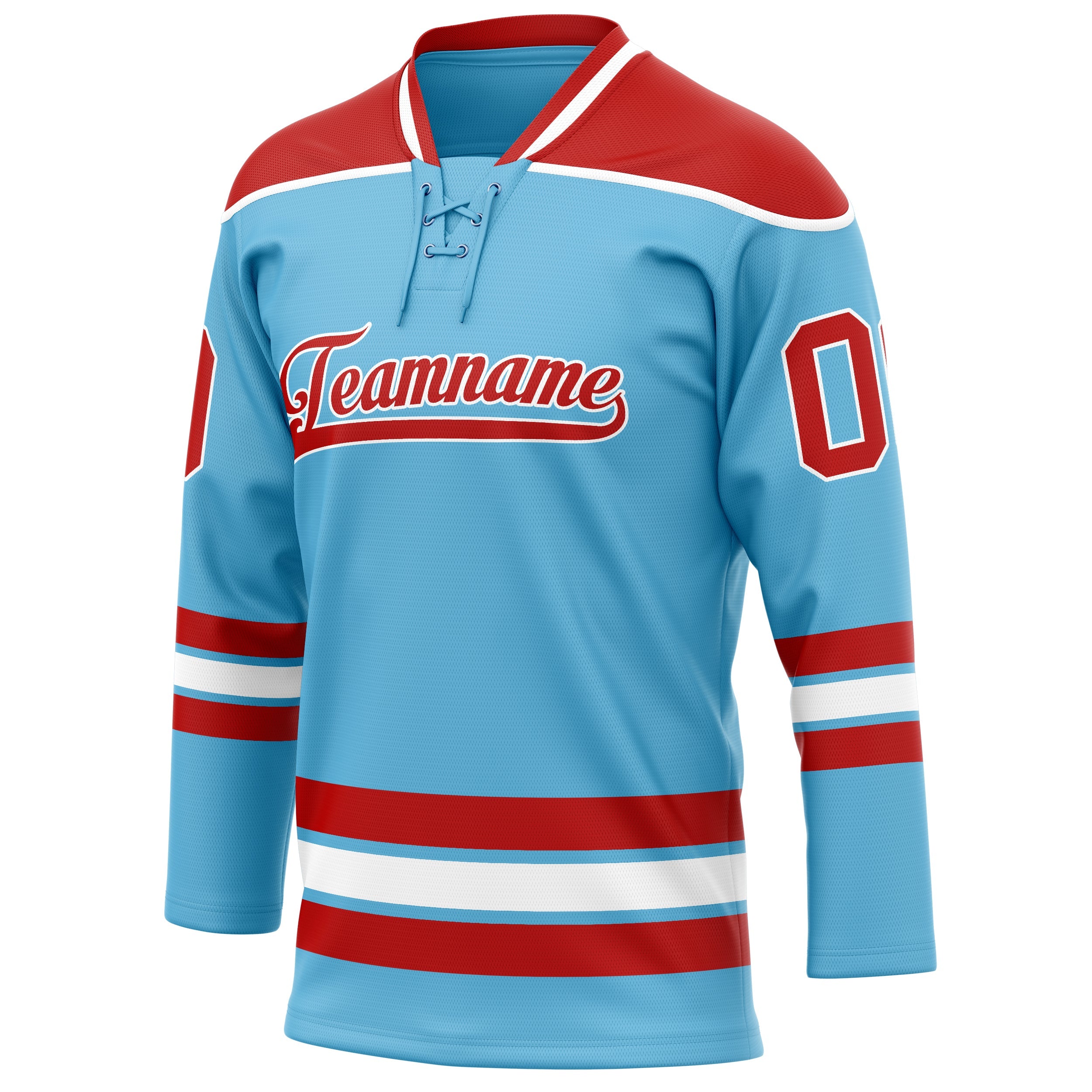 Custom Sky Blue Red Solid Colour Hockey Jersey