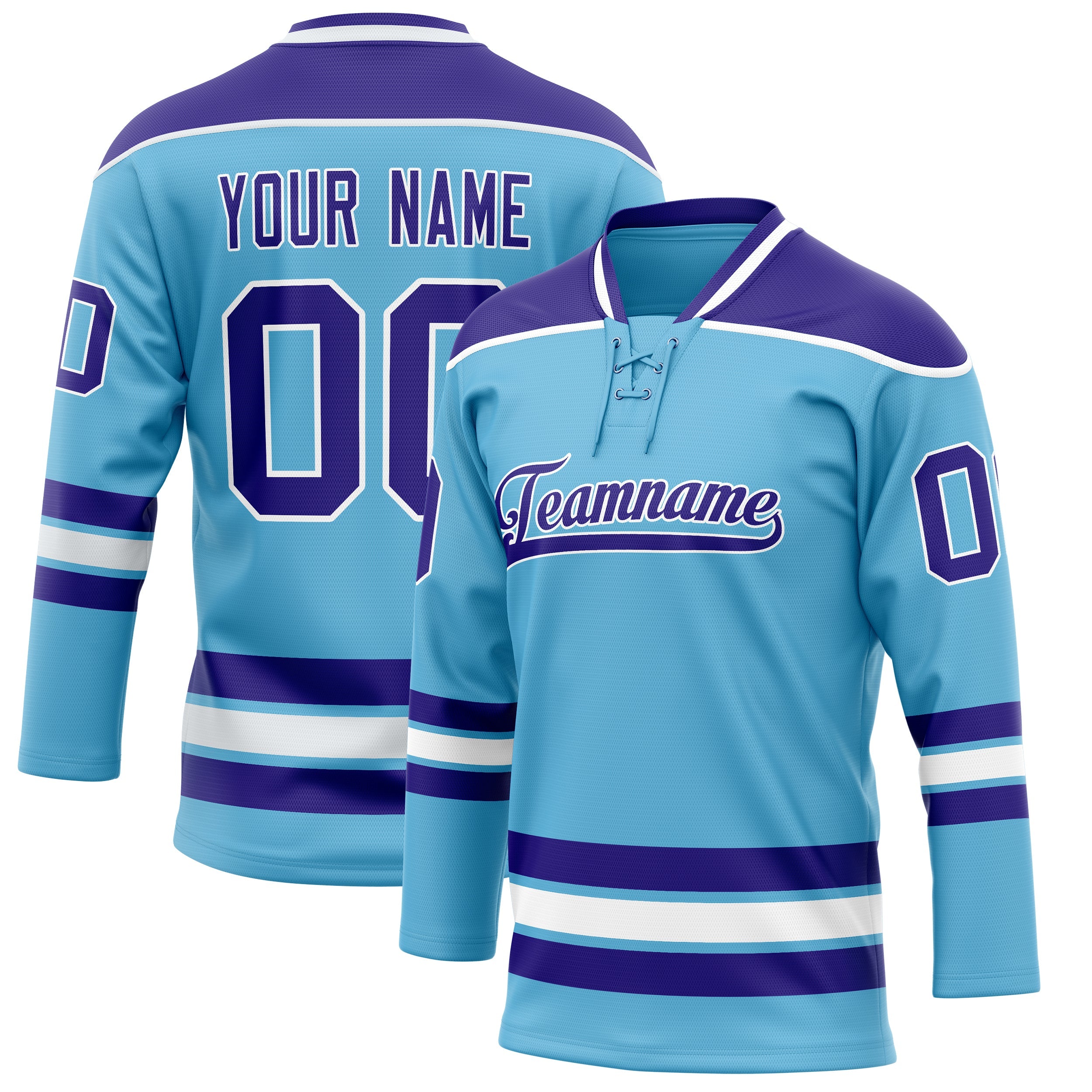 Custom Sky Blue Purple Solid Colour Hockey Jersey