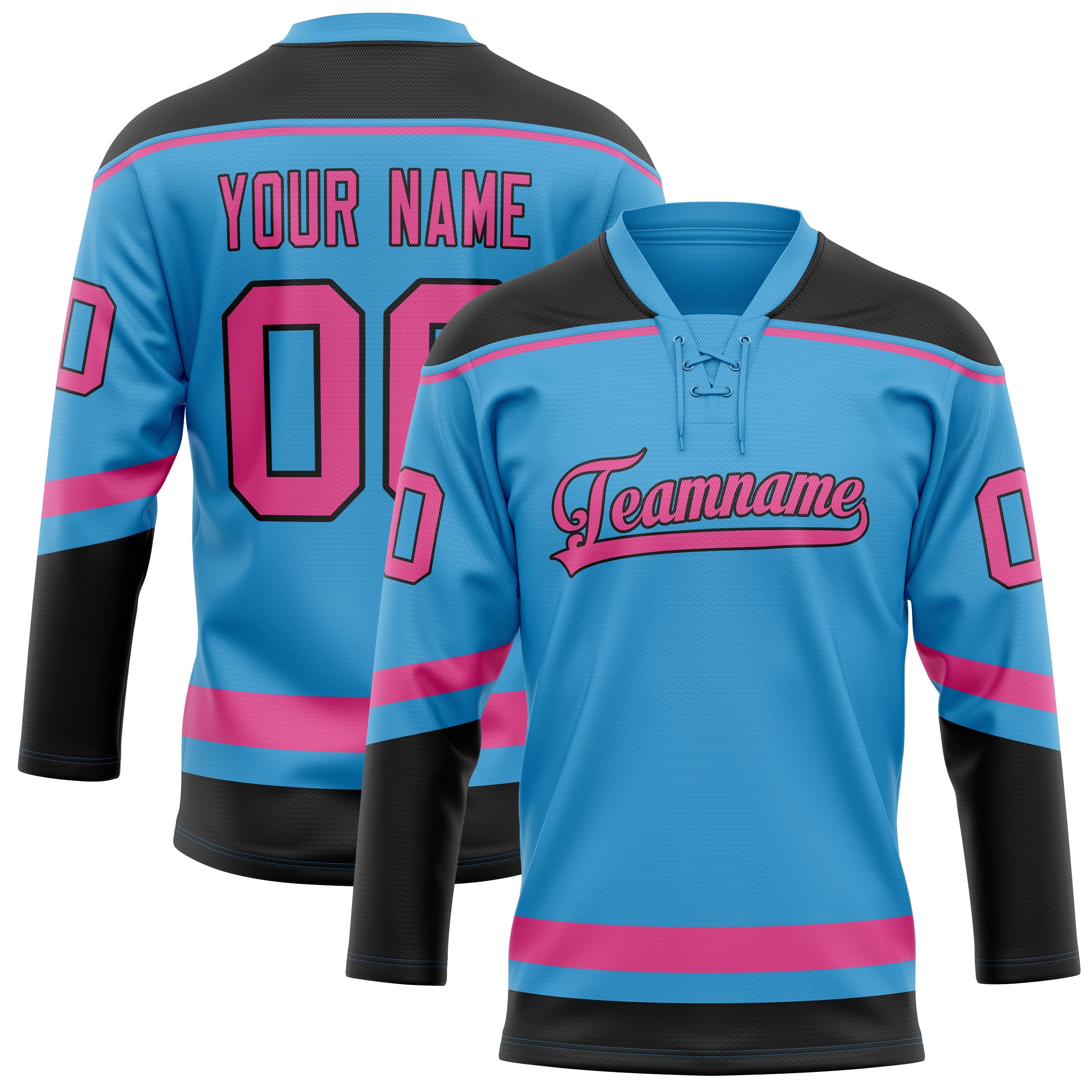 Custom Sky Blue Pink Solid Colour Hockey Jersey