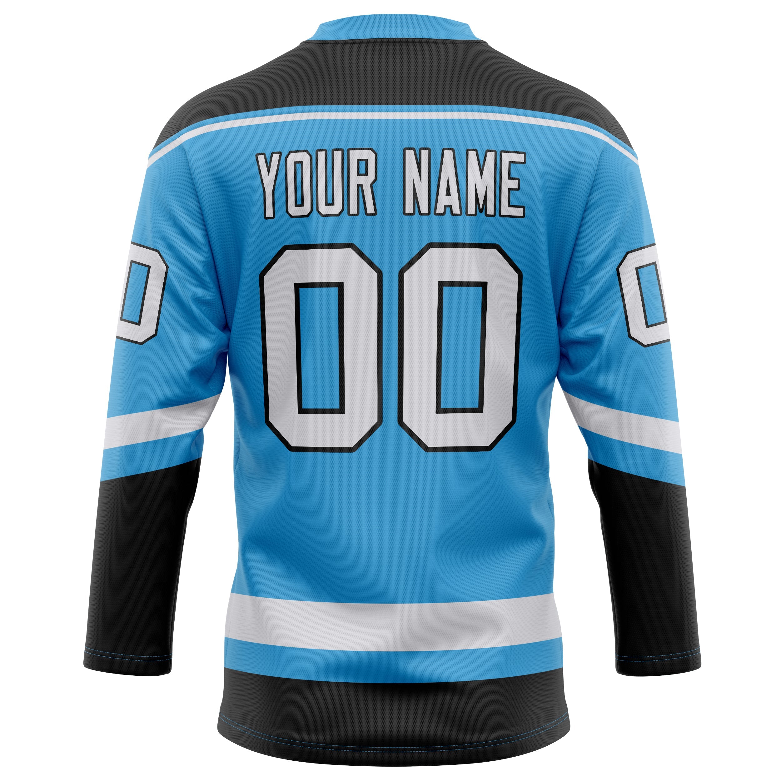 Custom Sky Blue Black Solid Colour Hockey Jersey