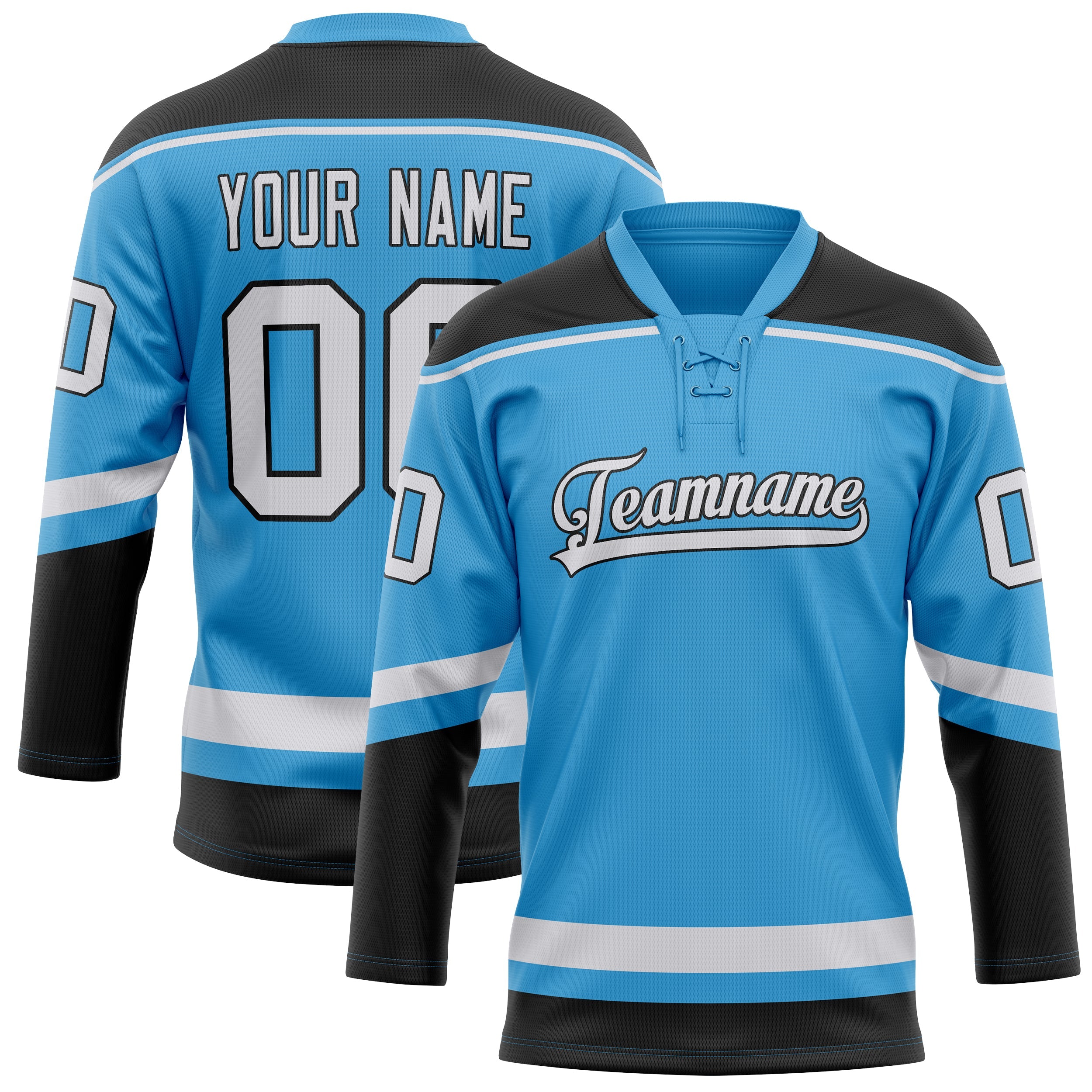 Custom Sky Blue Black Solid Colour Hockey Jersey