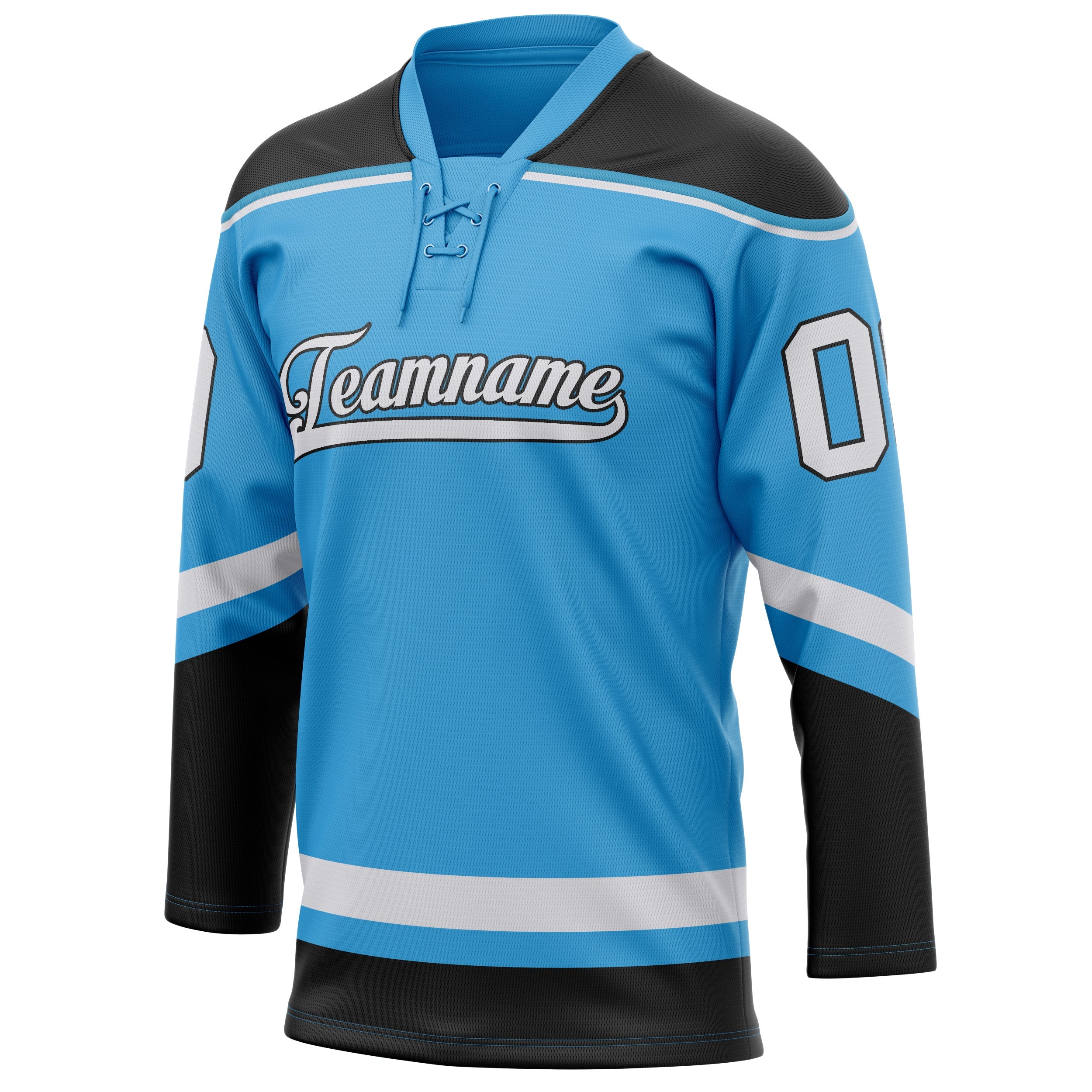 Custom Sky Blue Black Solid Colour Hockey Jersey