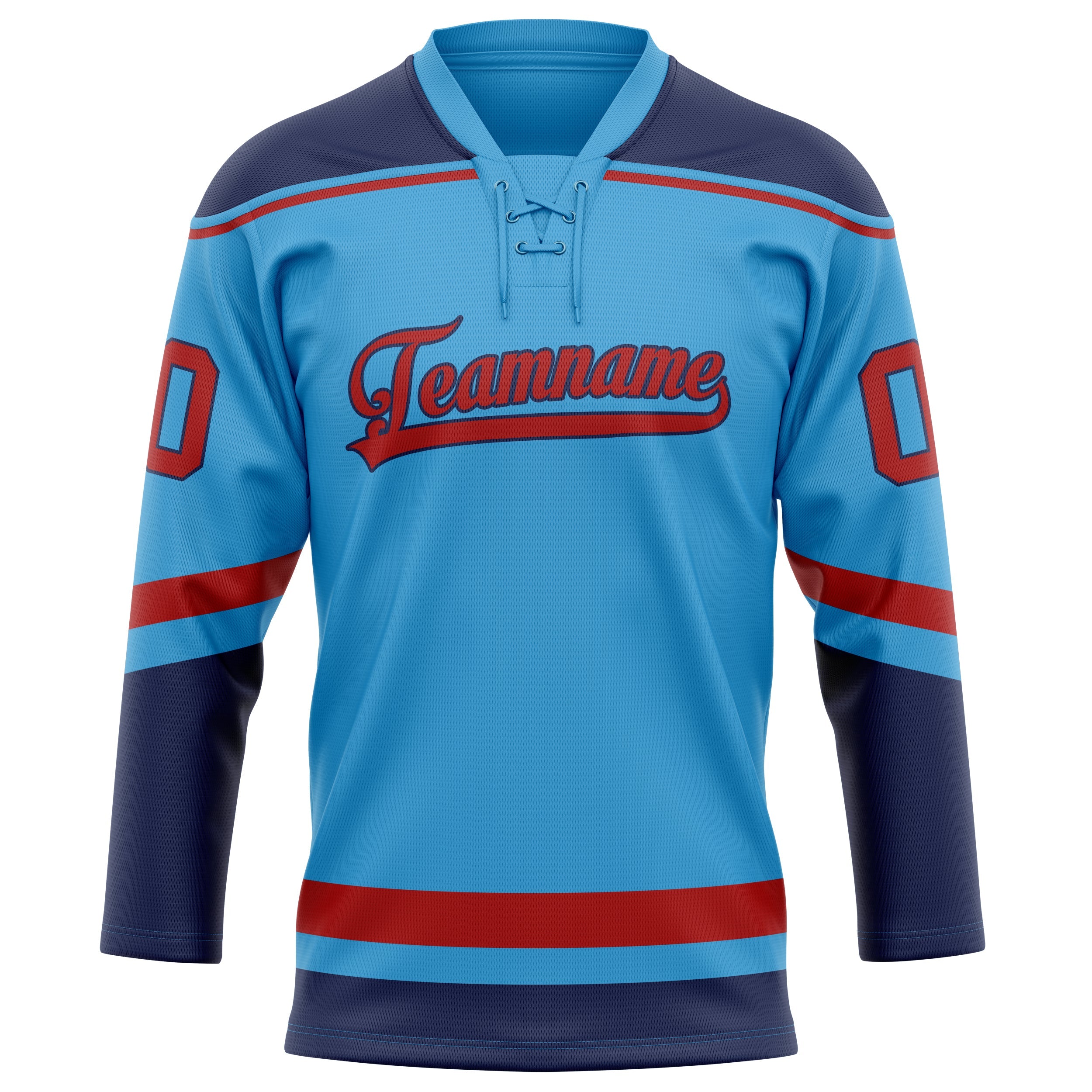 Custom Sky Blue Red Solid Colour Hockey Jersey