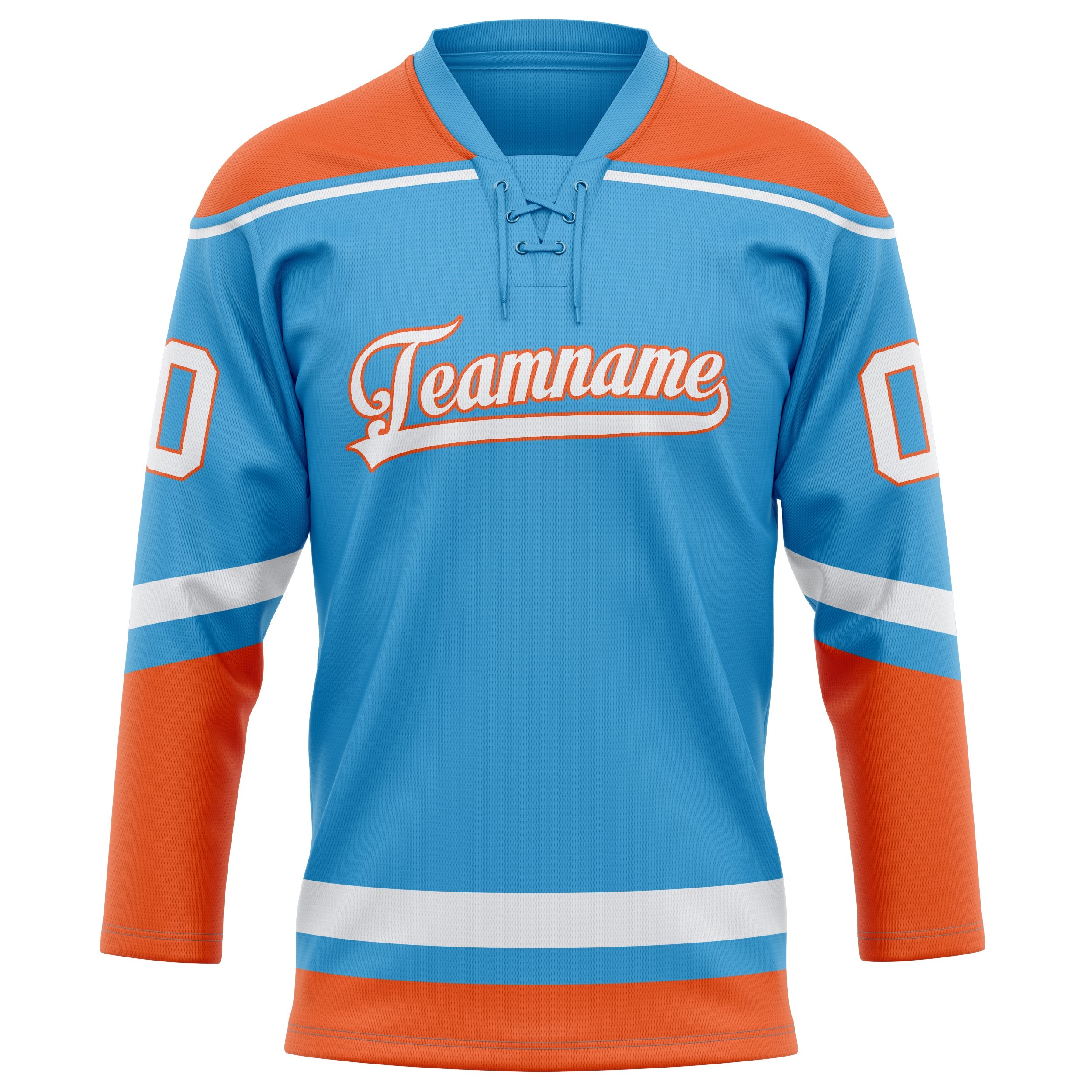 Custom Sky Blue Orange Solid Colour Hockey Jersey
