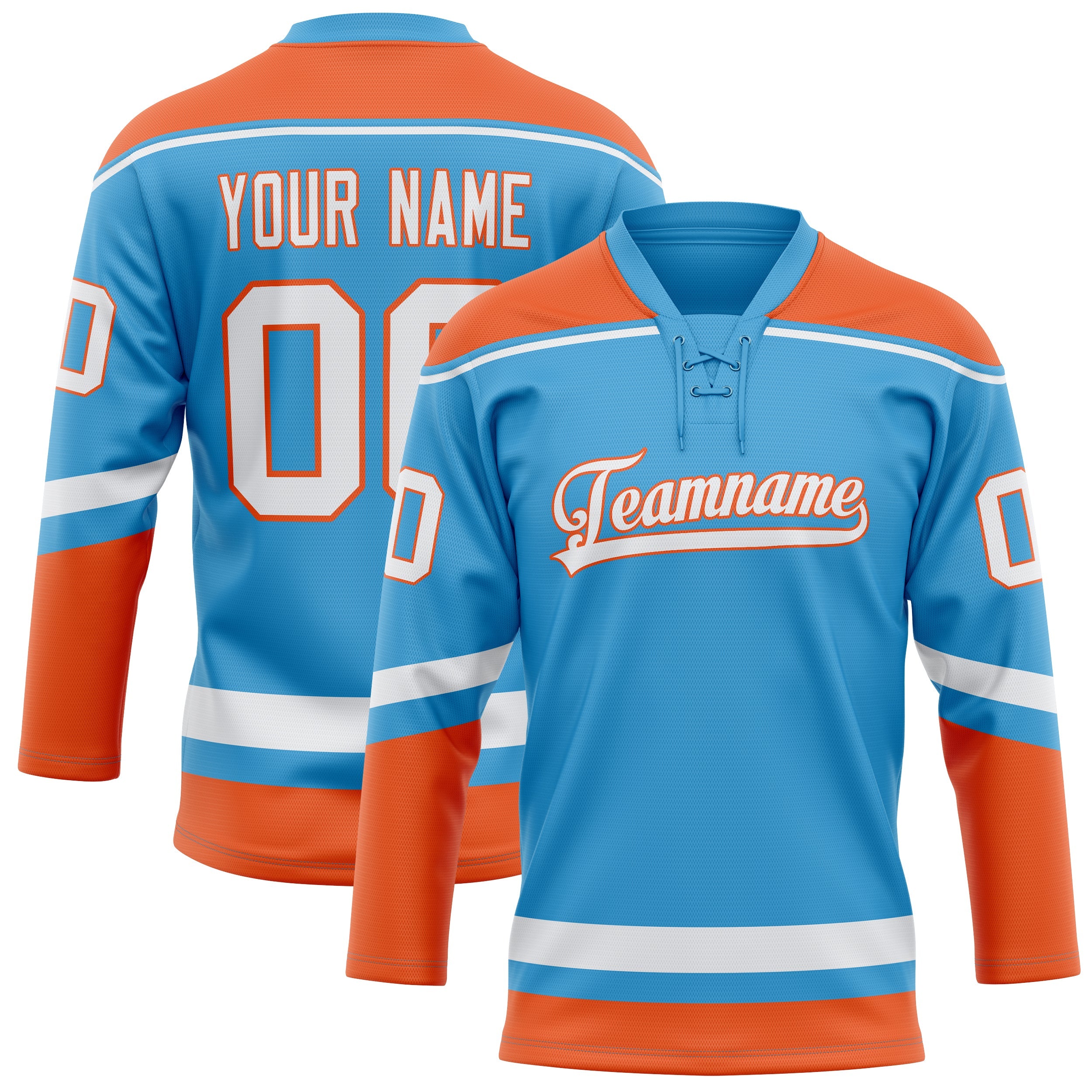 Custom Sky Blue Orange Solid Colour Hockey Jersey