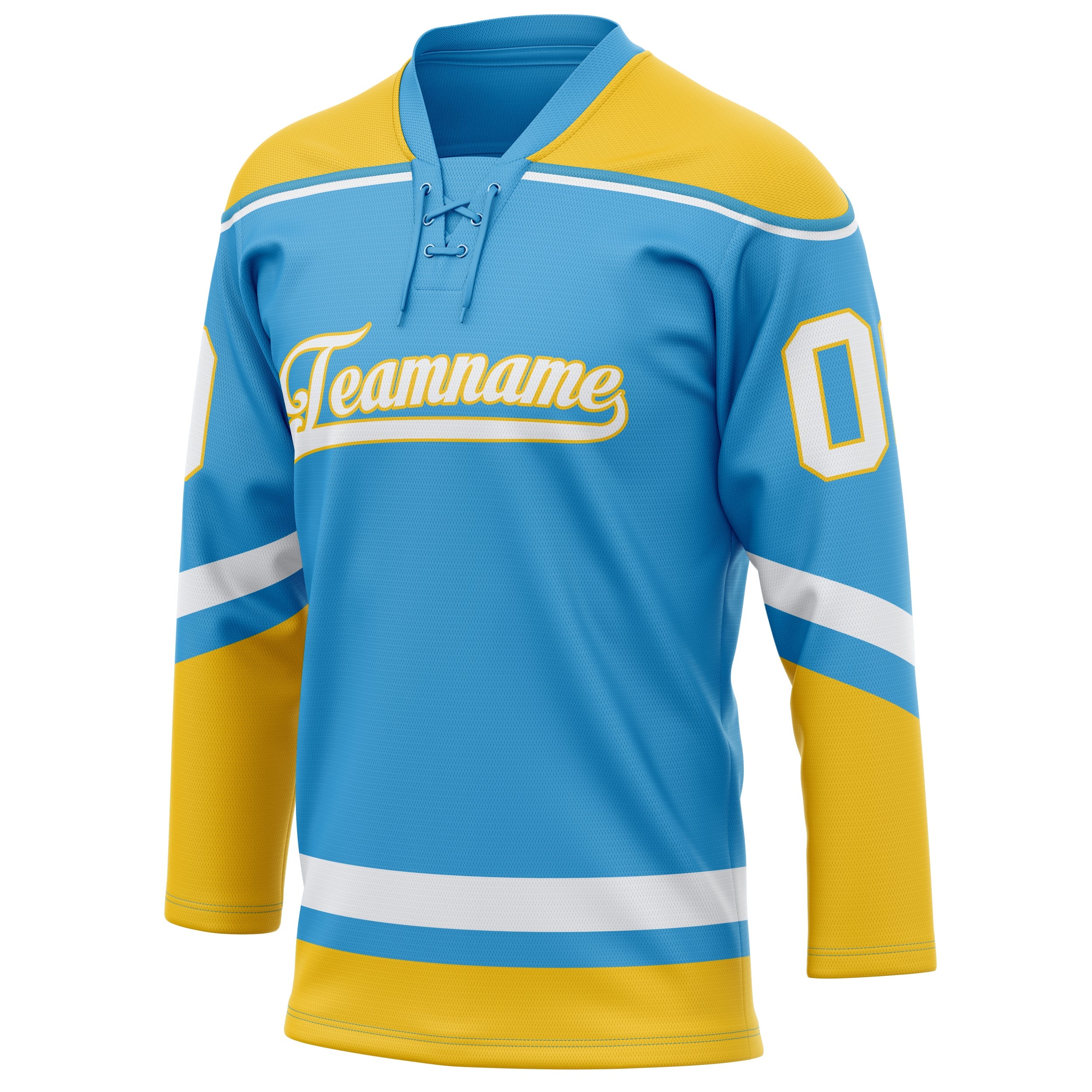 Custom Sky Blue Gold Solid Colour Hockey Jersey