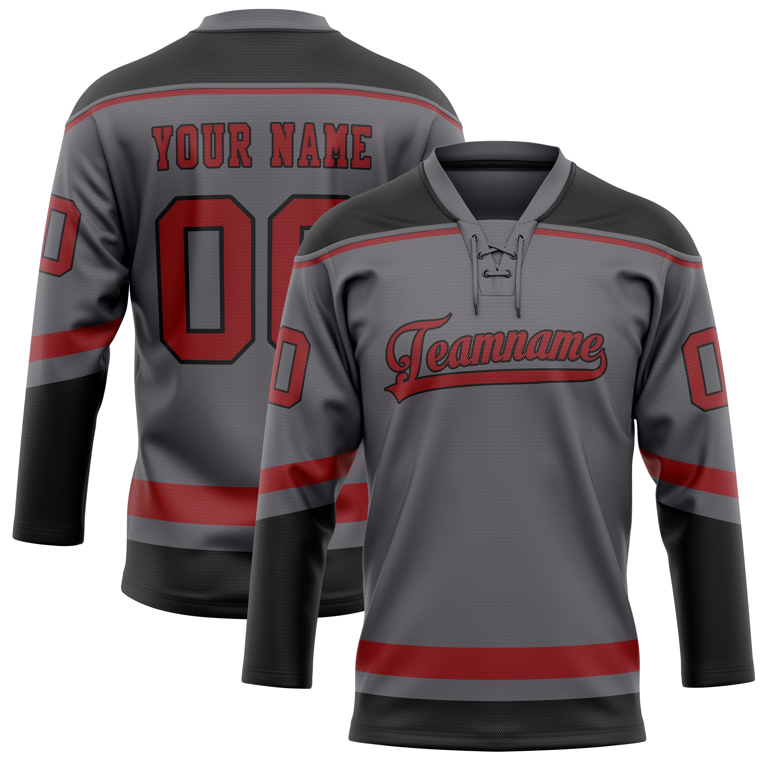 Custom Steel Gray Red Solid Colour Hockey Jersey