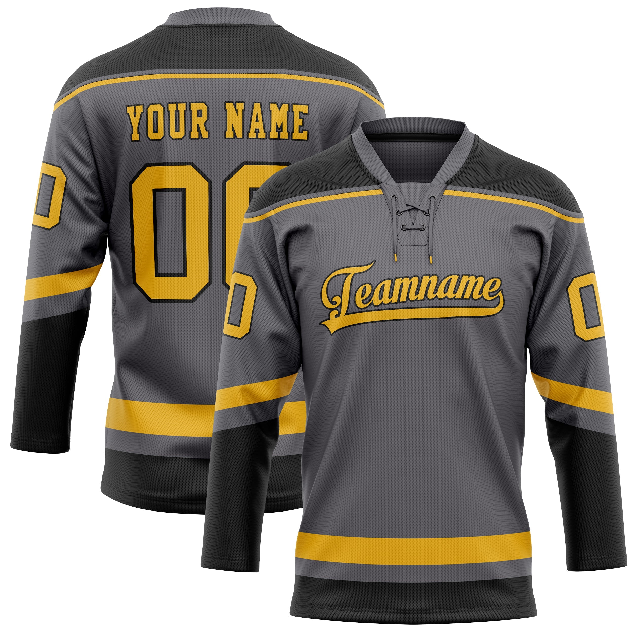 Custom Steel Gray Gold Solid Colour Hockey Jersey