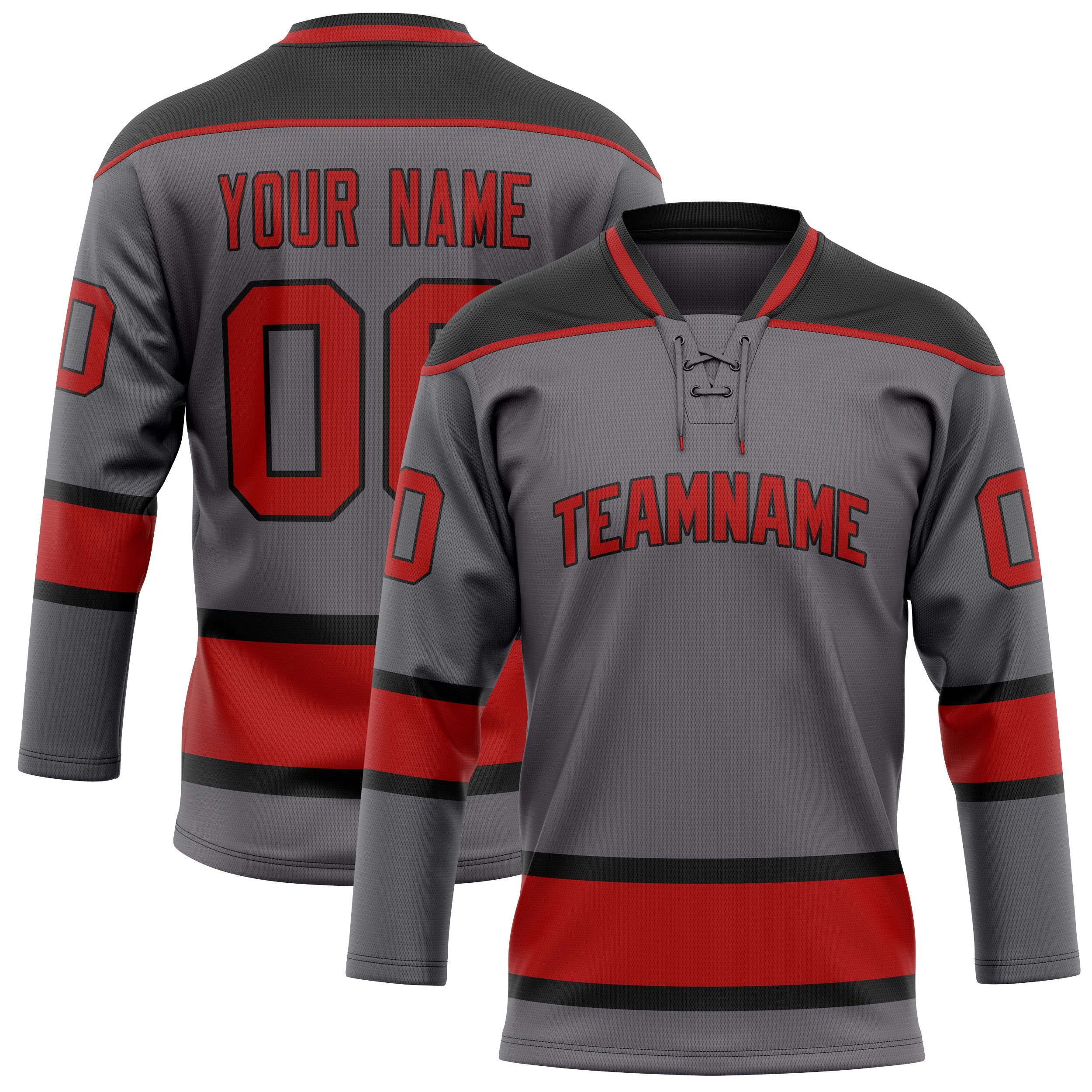 Custom Steel Gray Red Solid Colour Hockey Jersey