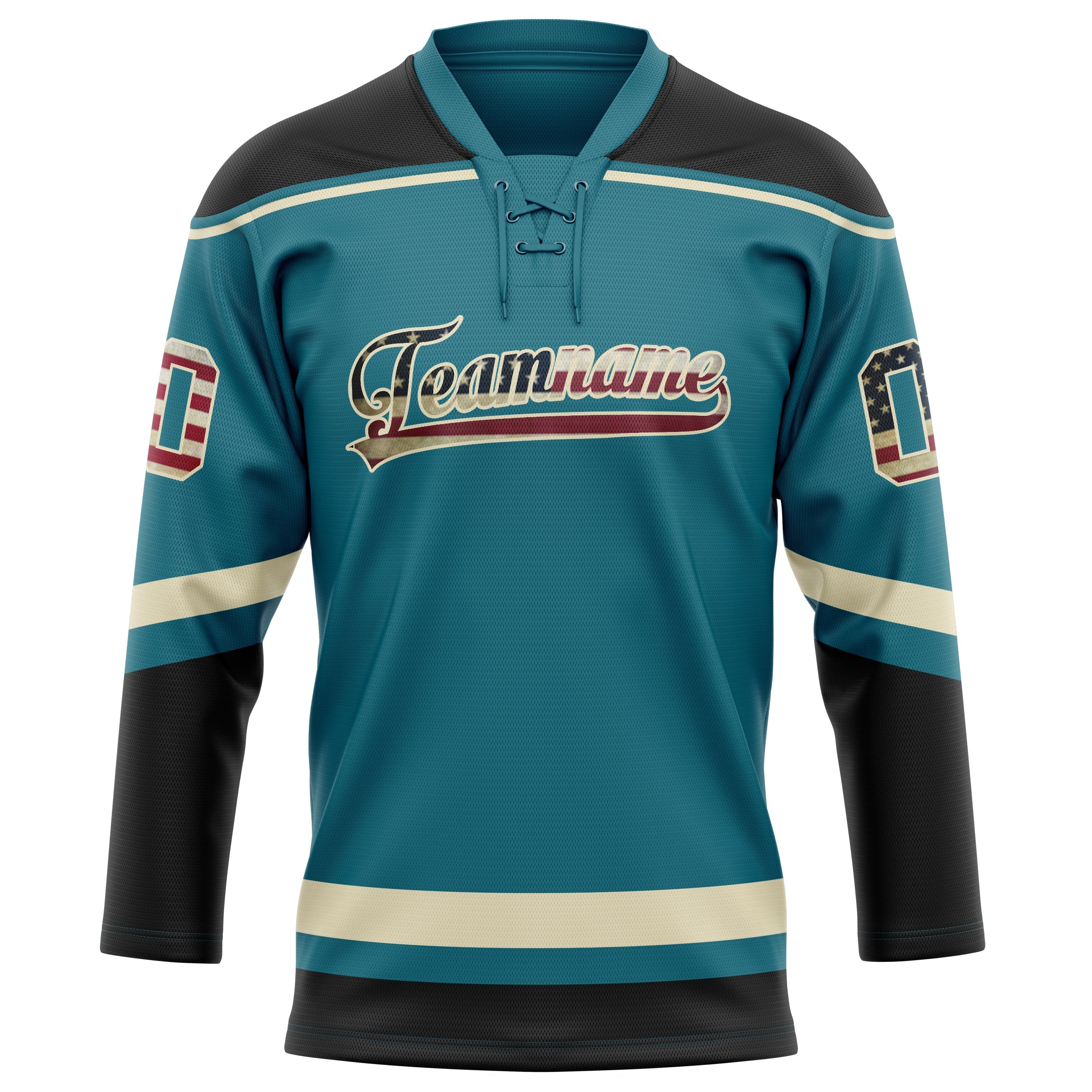 Custom Teal Black Solid Colour Hockey Jersey
