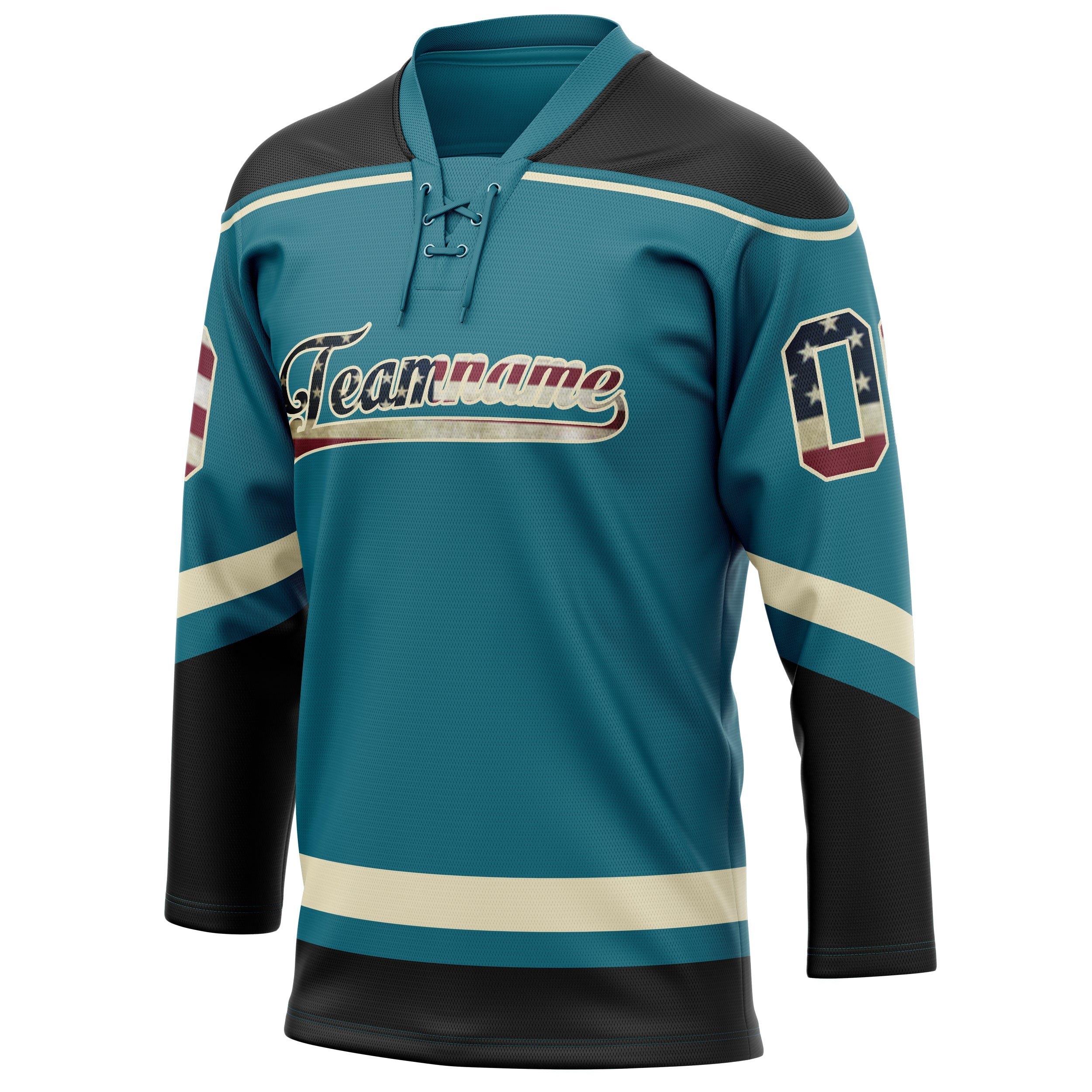 Custom Teal Black Solid Colour Hockey Jersey