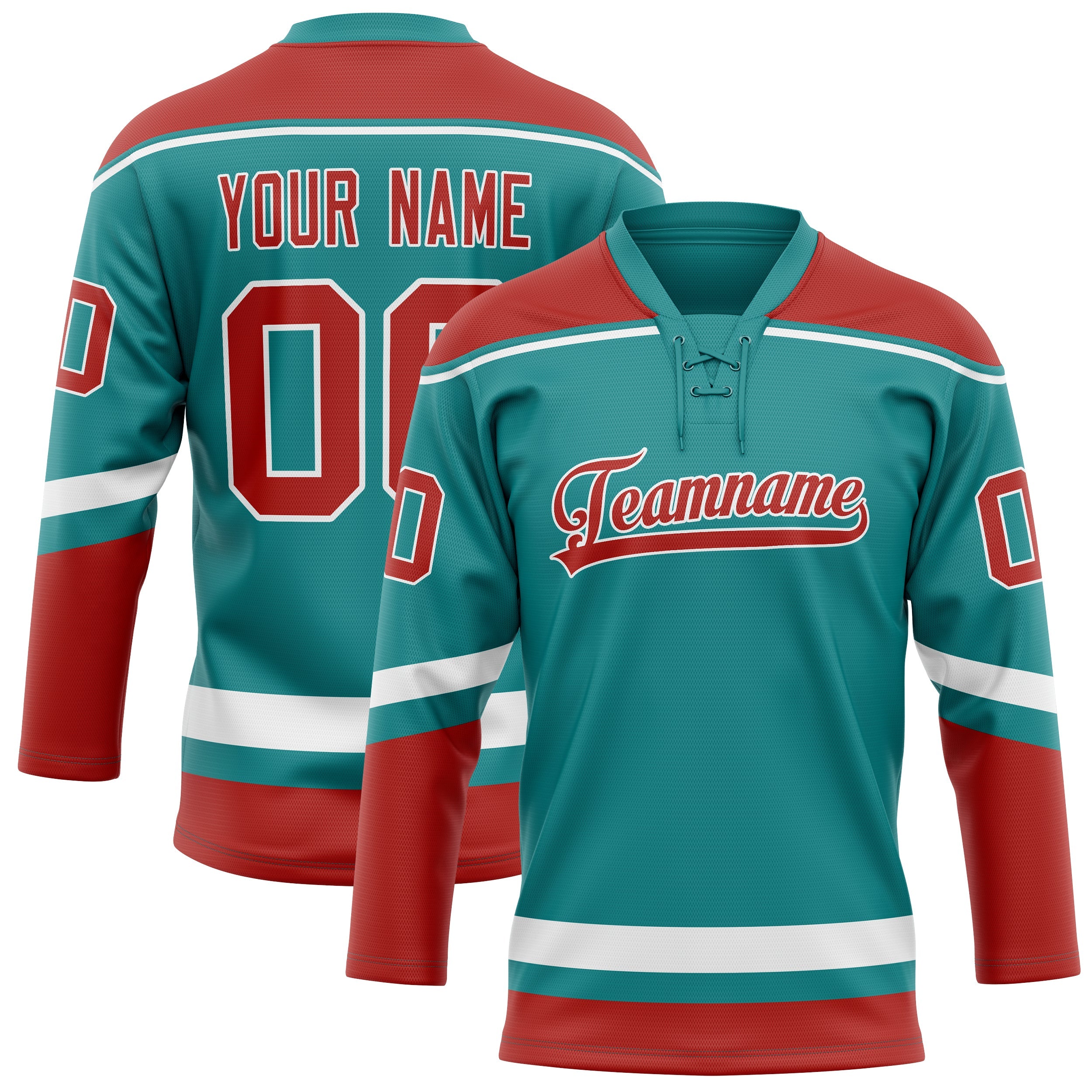 Custom Teal Red Solid Colour Hockey Jersey