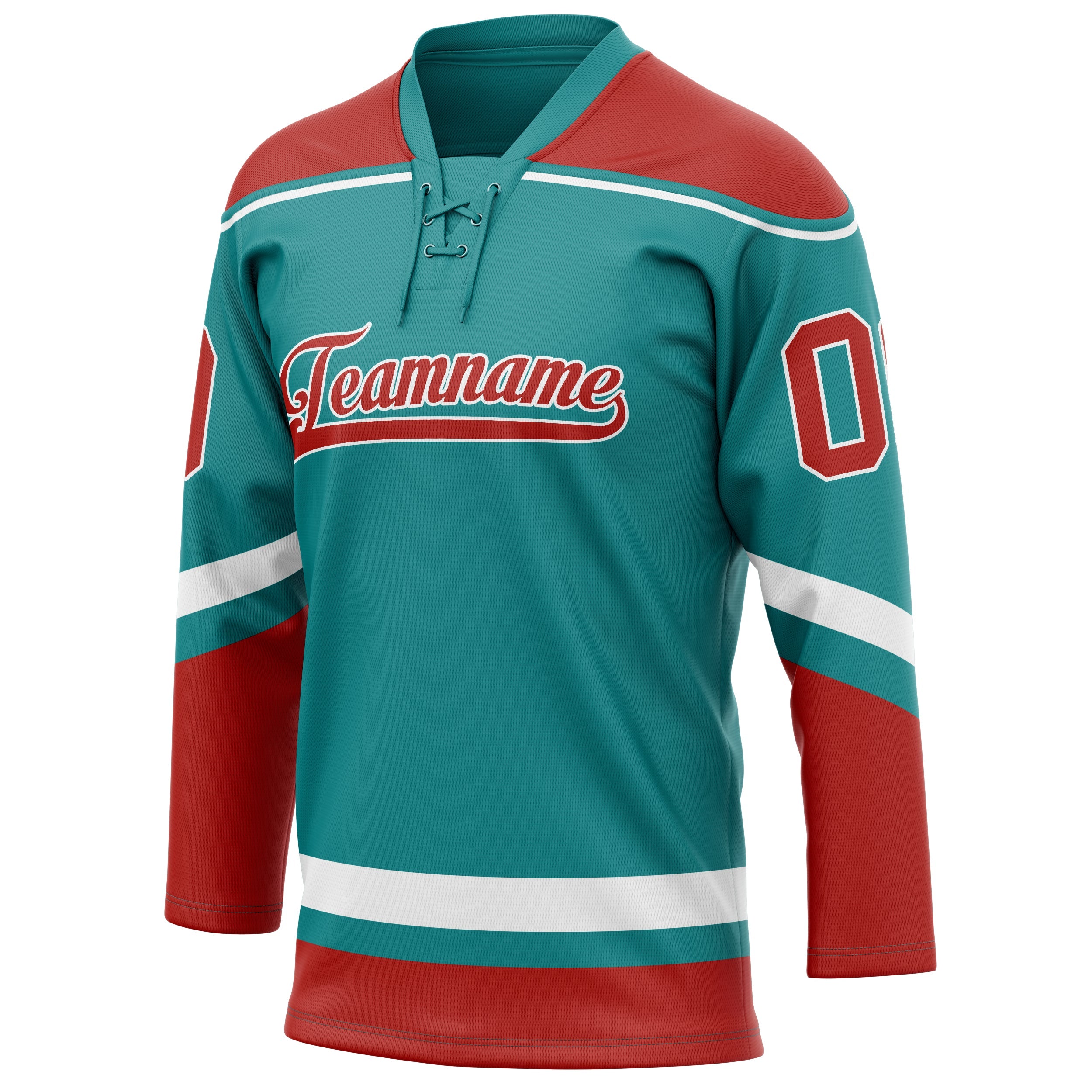 Custom Teal Red Solid Colour Hockey Jersey