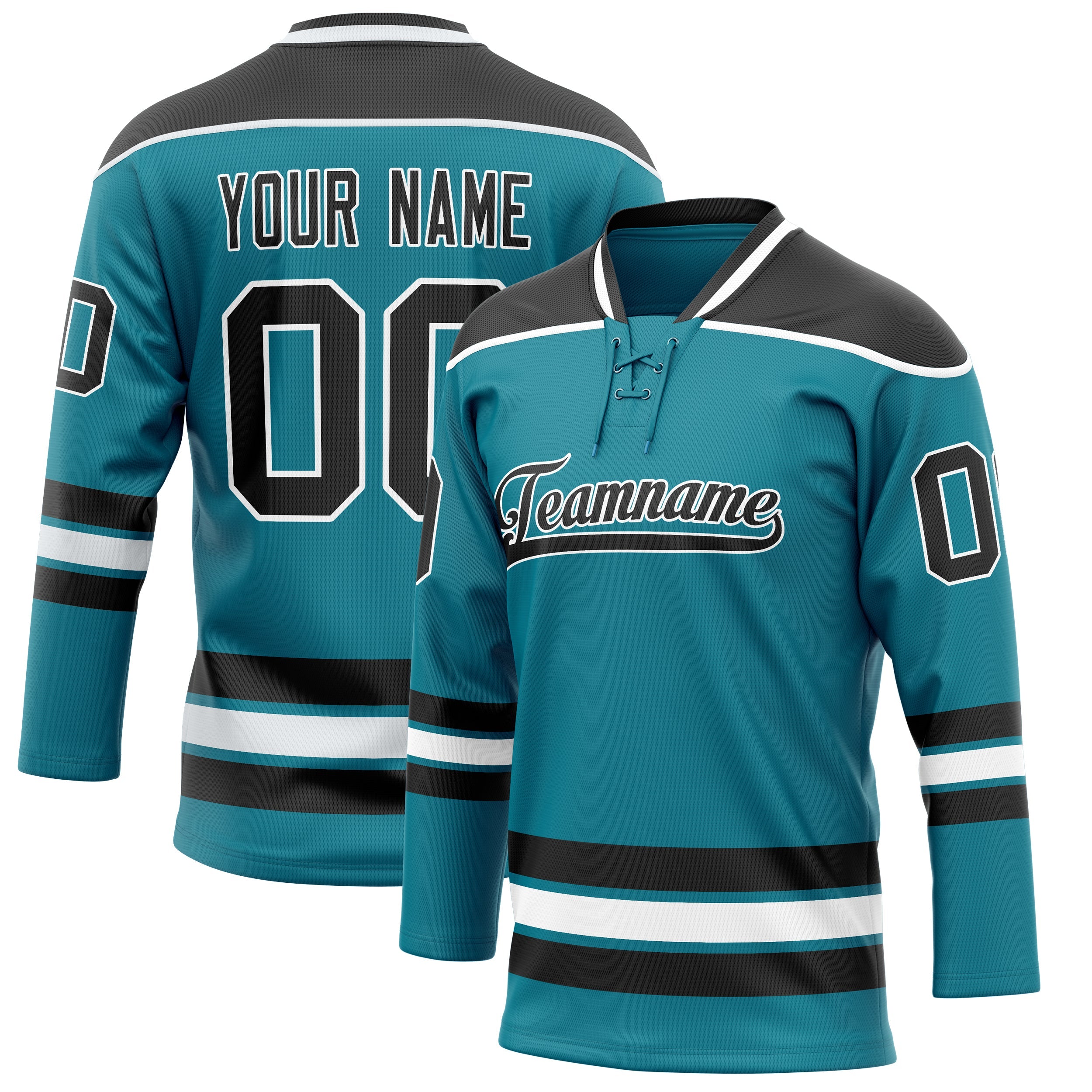 Custom Teal Black Solid Colour Hockey Jersey