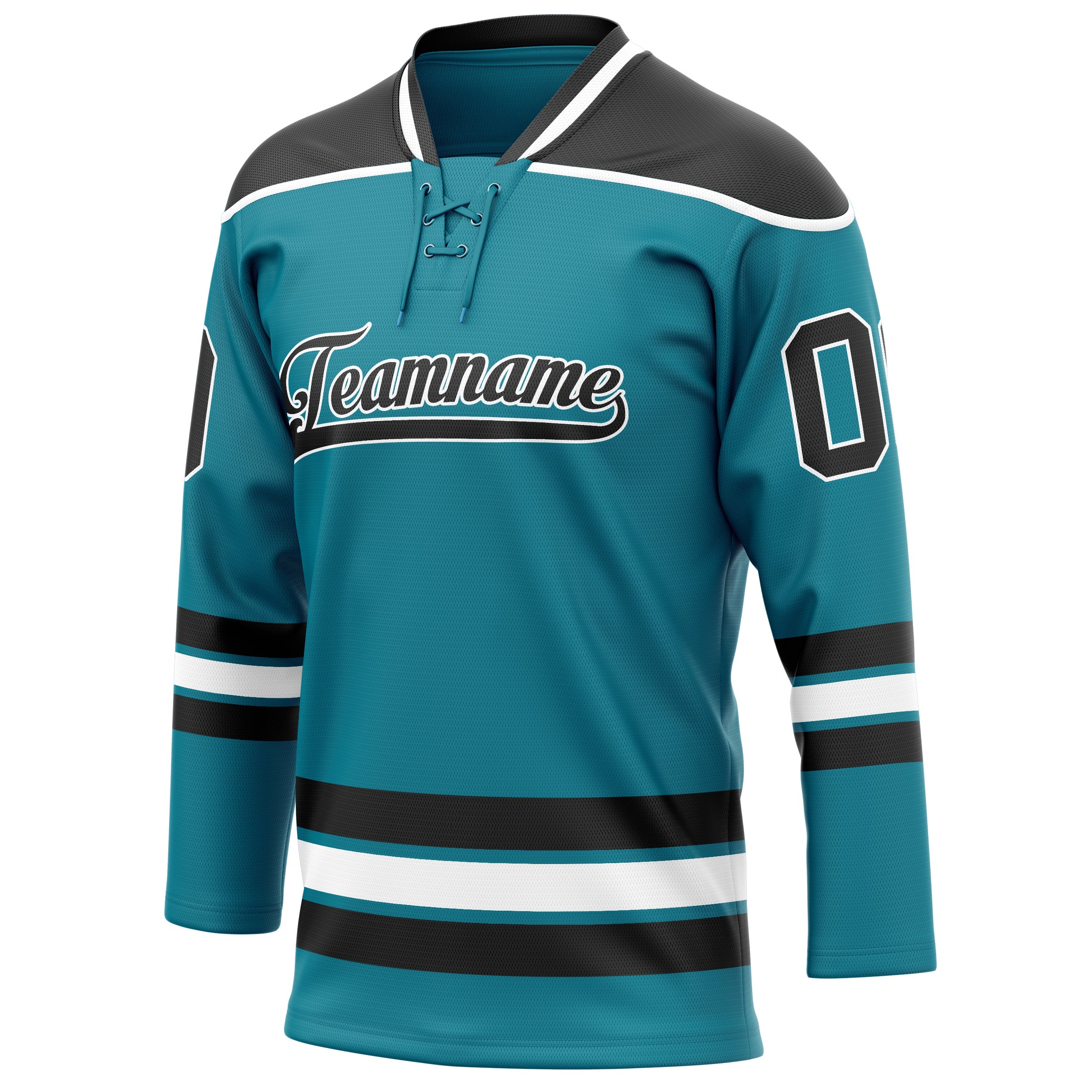 Custom Teal Black Solid Colour Hockey Jersey