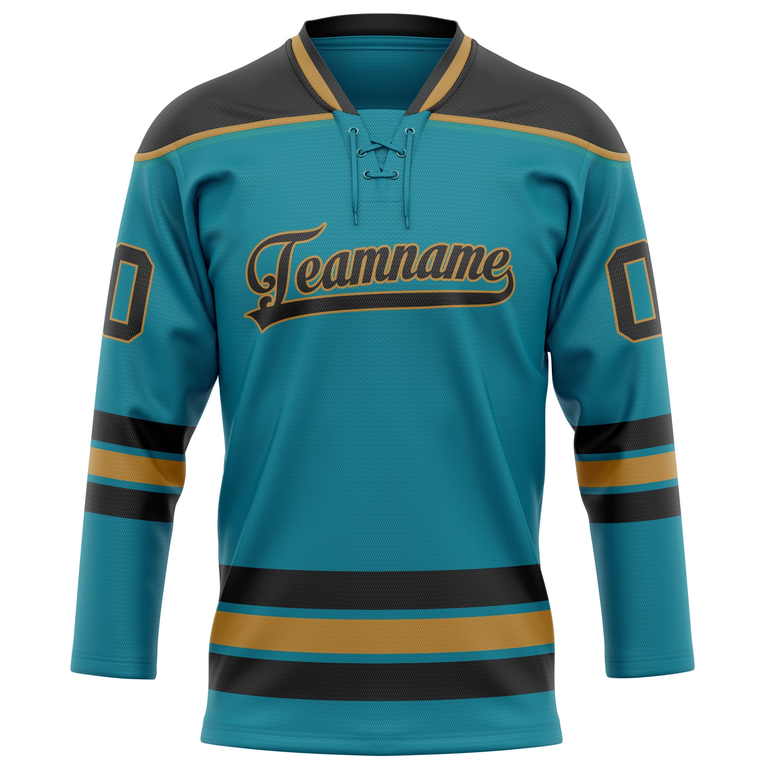Custom Teal Black Solid Colour Hockey Jersey