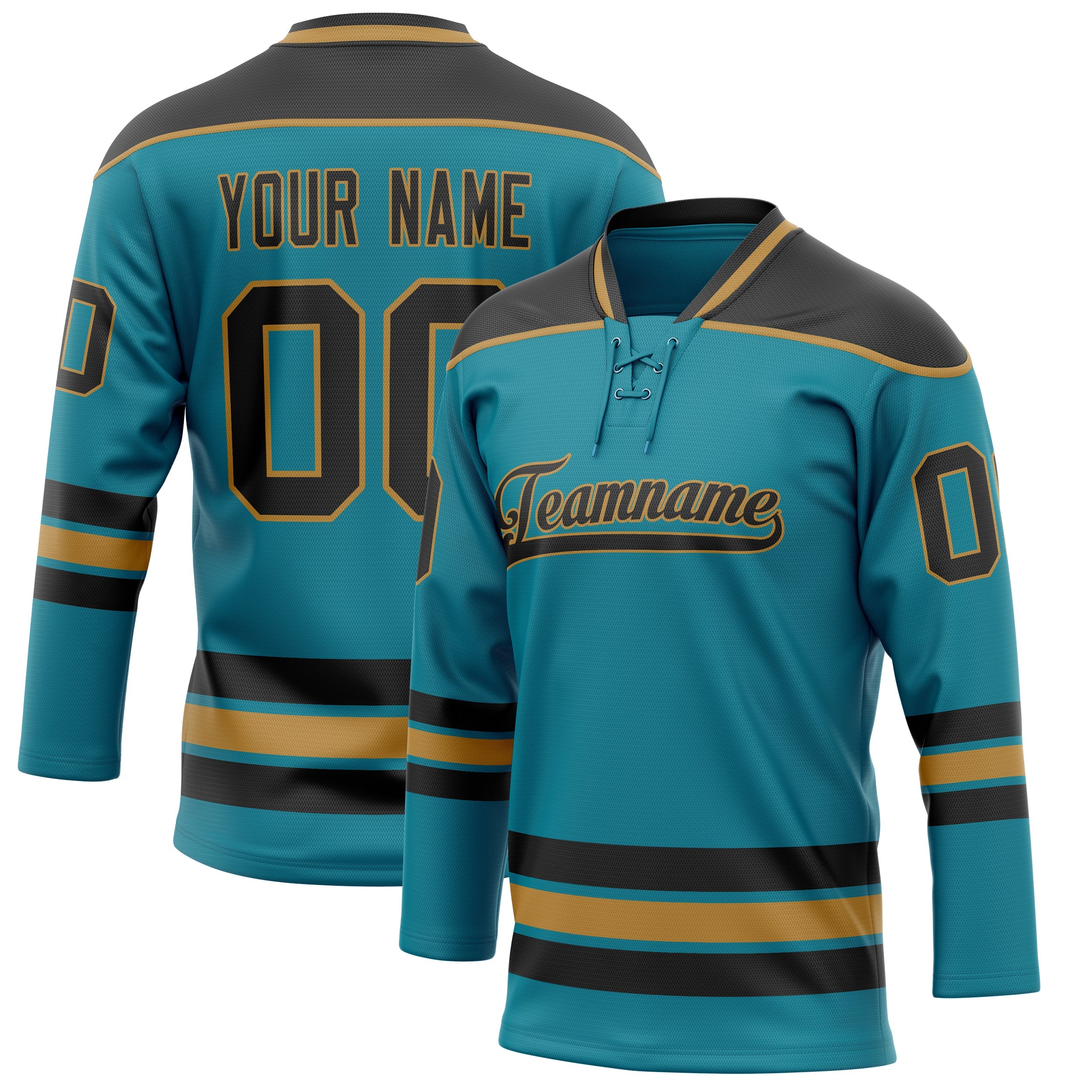 Custom Teal Black Solid Colour Hockey Jersey