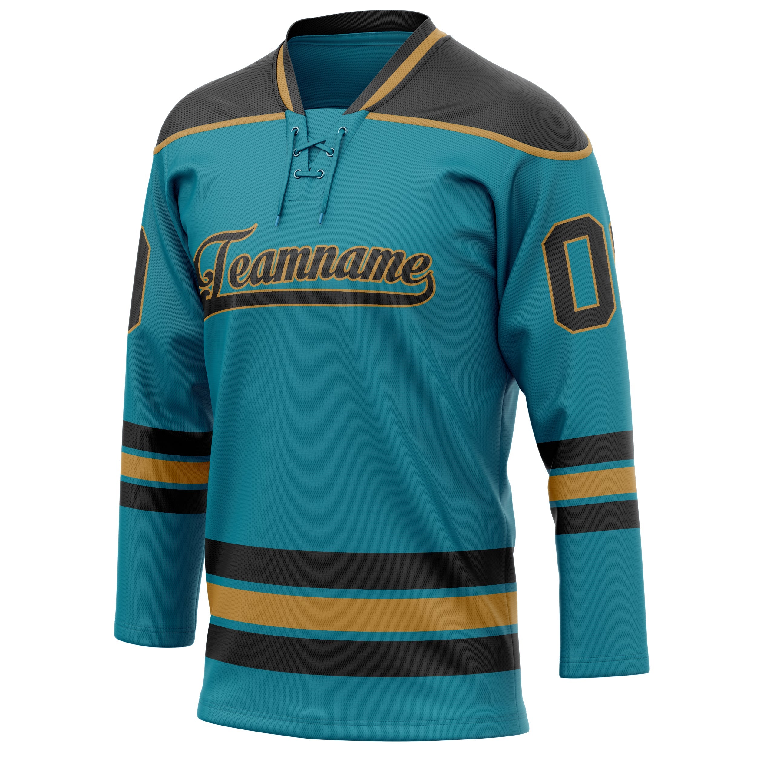 Custom Teal Black Solid Colour Hockey Jersey