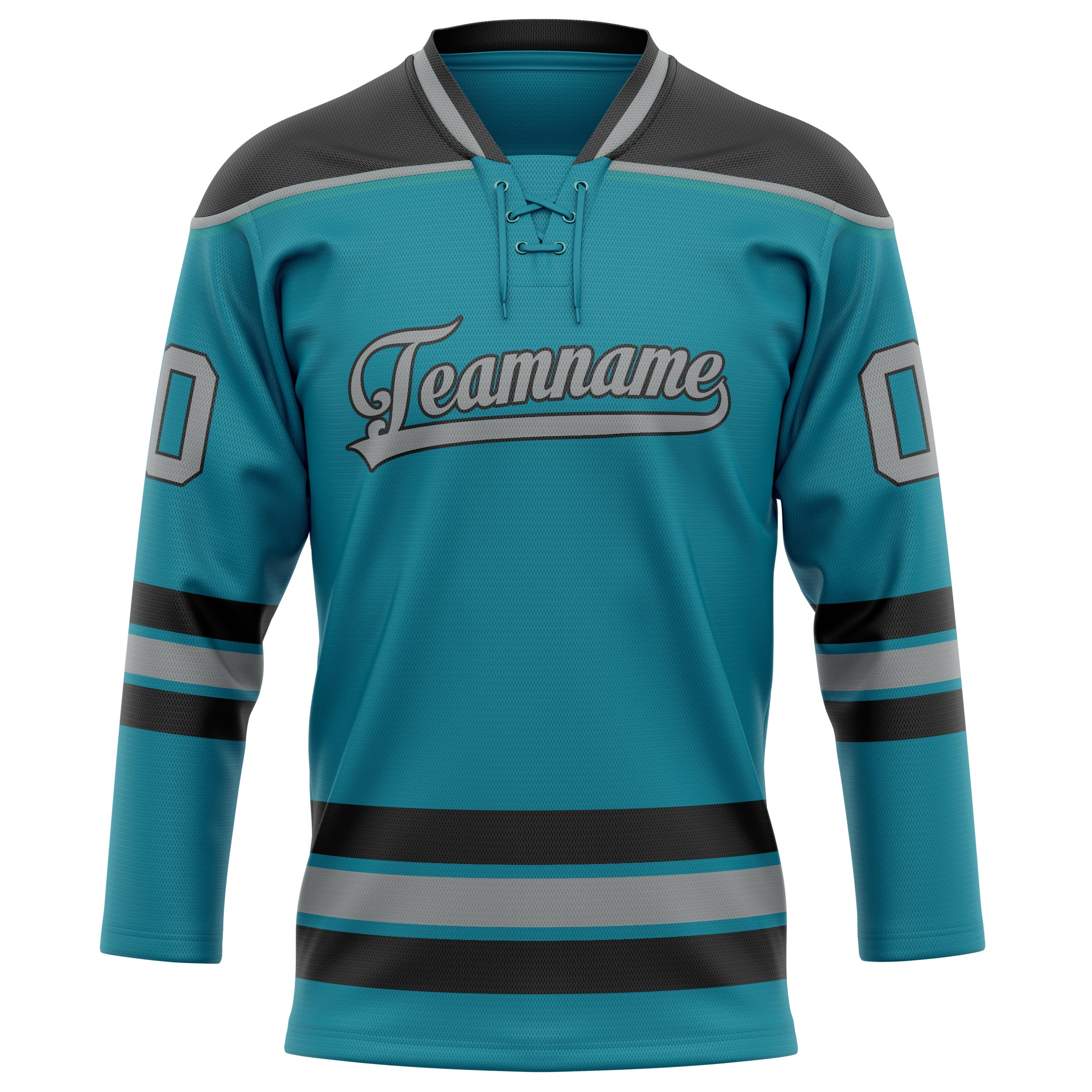Custom Teal Gray Solid Colour Hockey Jersey