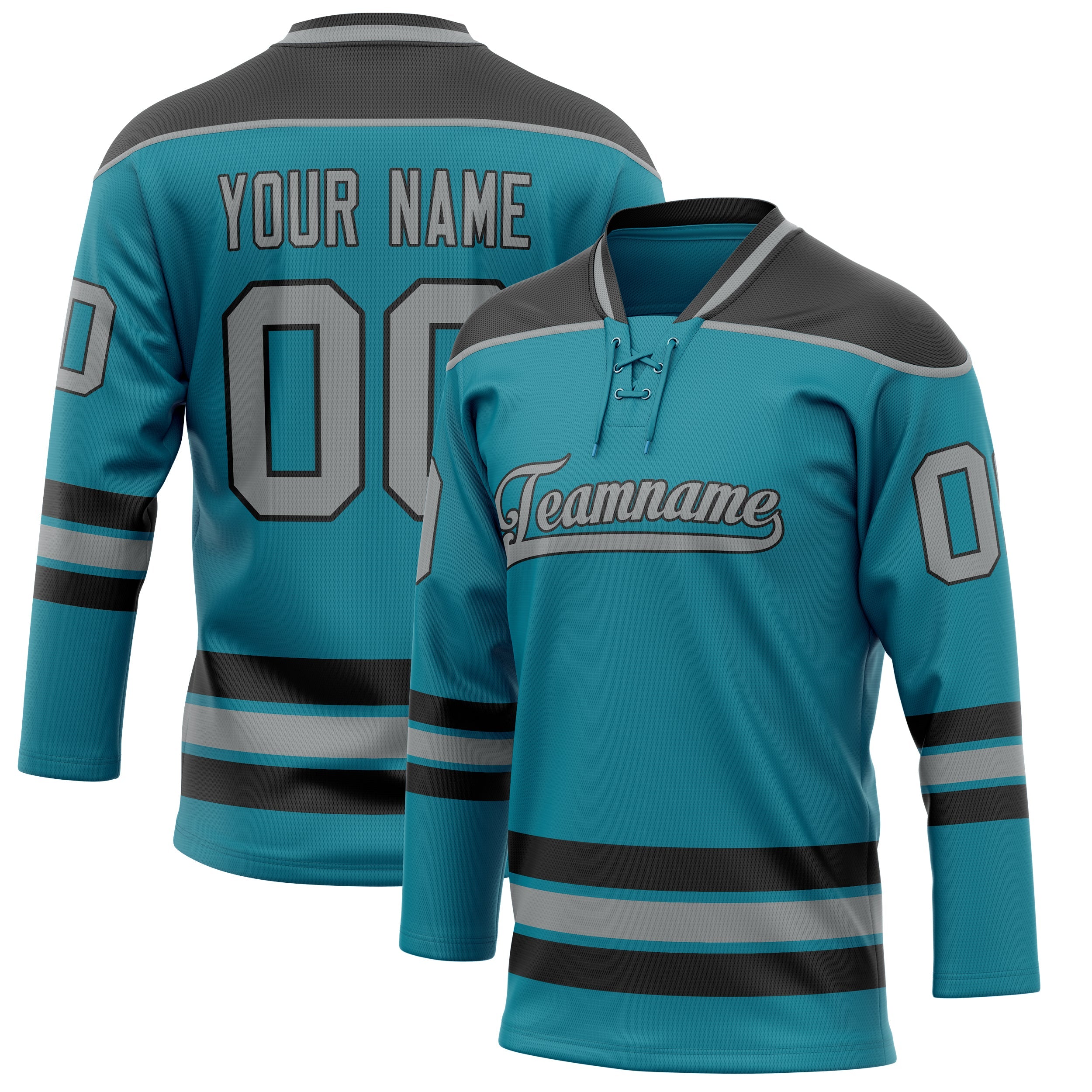 Custom Teal Gray Solid Colour Hockey Jersey