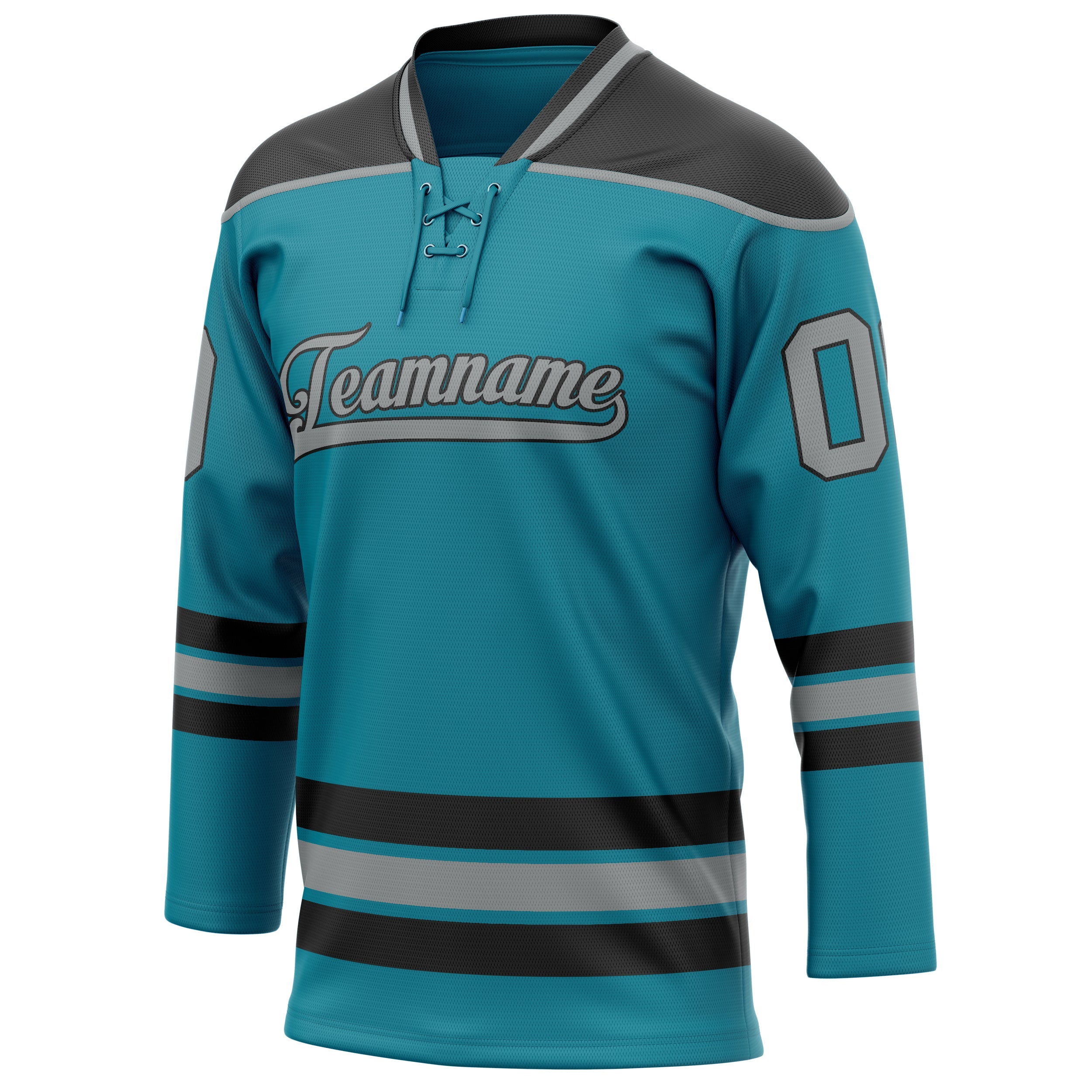 Custom Teal Gray Solid Colour Hockey Jersey