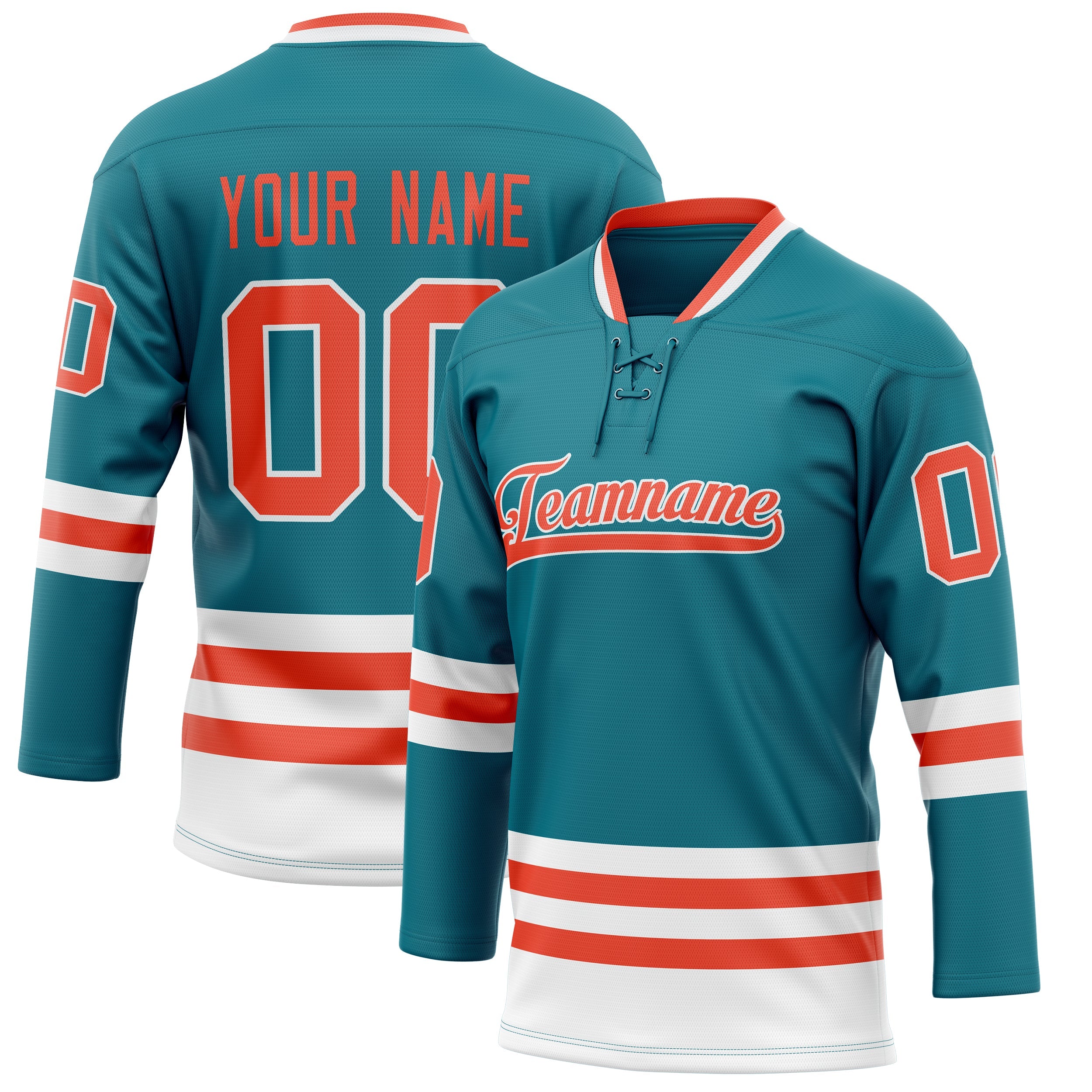 Custom Teal Orange Solid Colour Hockey Jersey