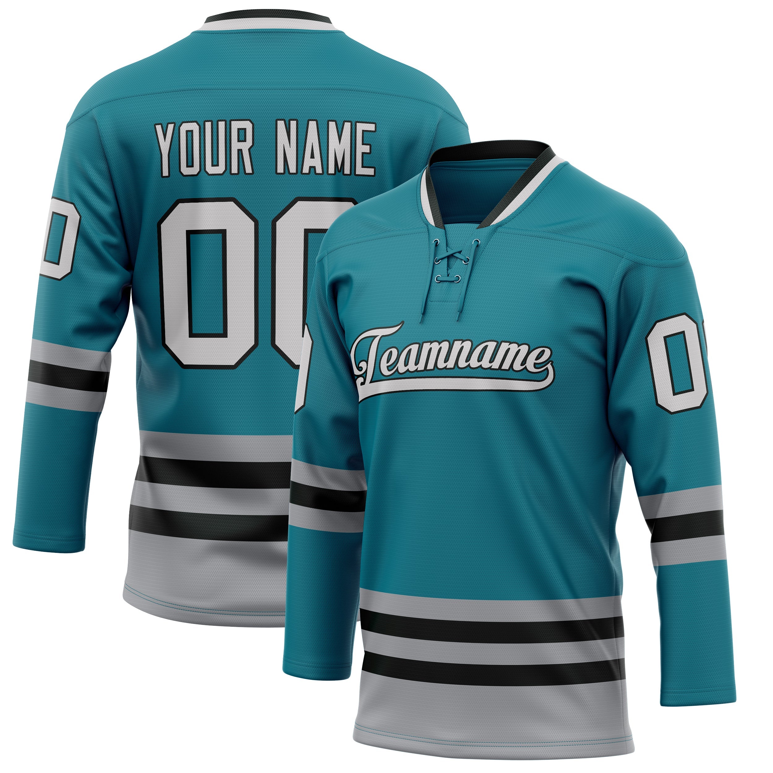Custom Teal Gray Solid Colour Hockey Jersey