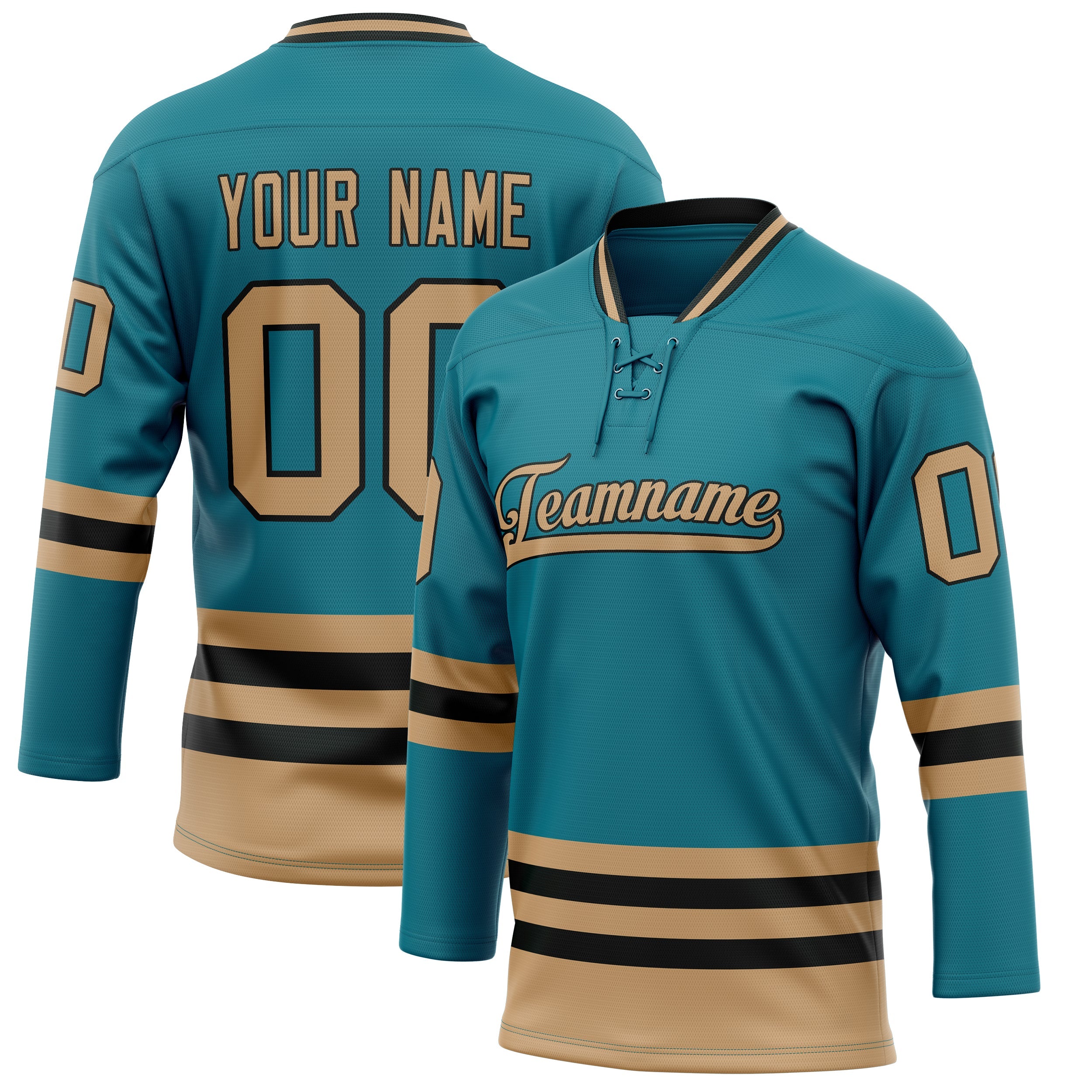 Custom Teal Old Gold Solid Colour Hockey Jersey