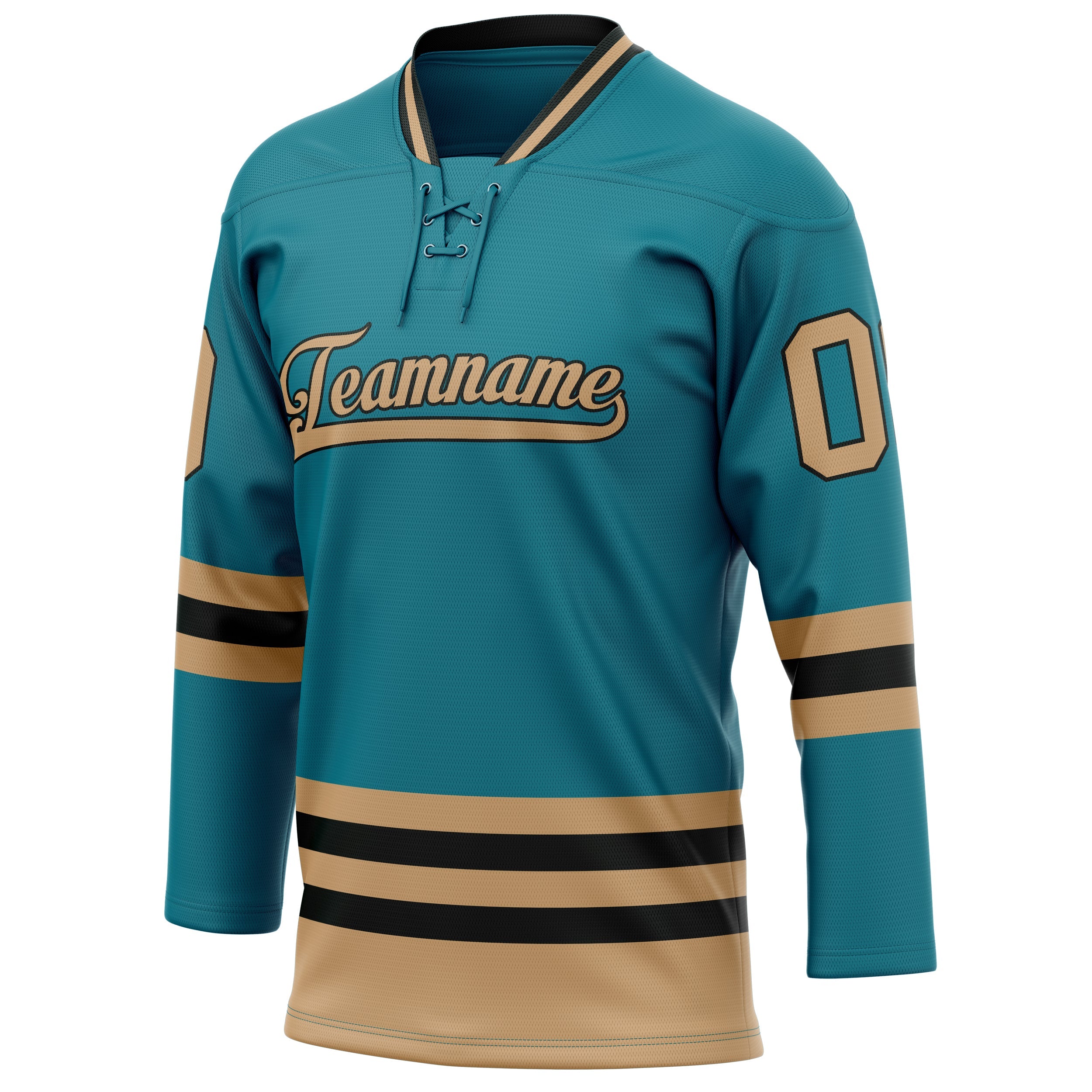 Custom Teal Old Gold Solid Colour Hockey Jersey