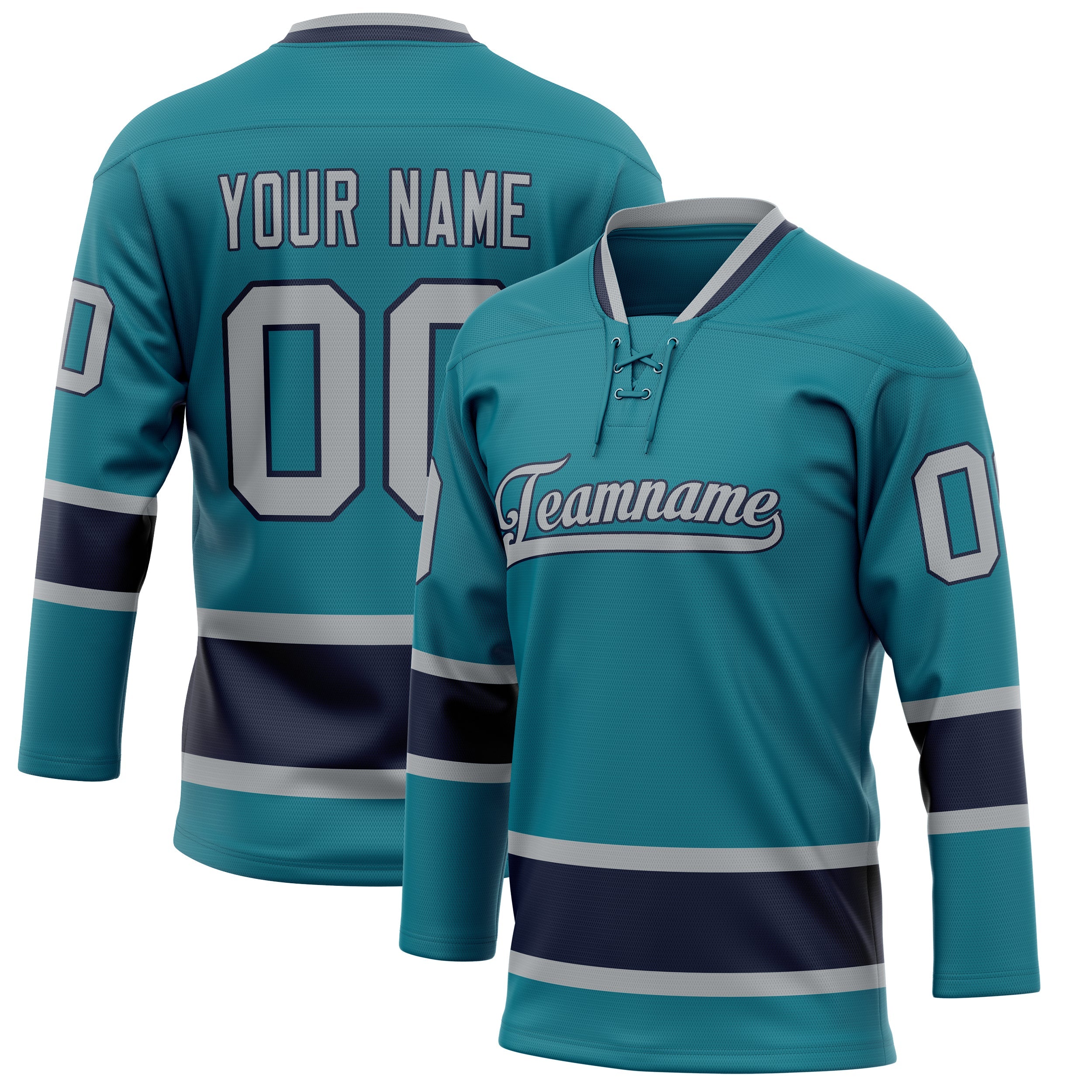 Custom Teal Gray Solid Colour Hockey Jersey