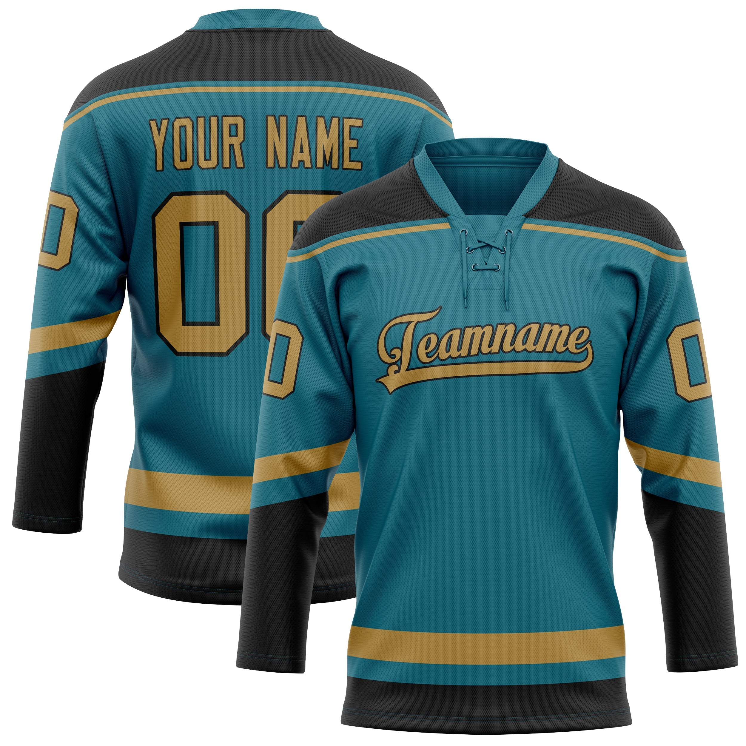 Custom Teal Old Gold Solid Colour Hockey Jersey