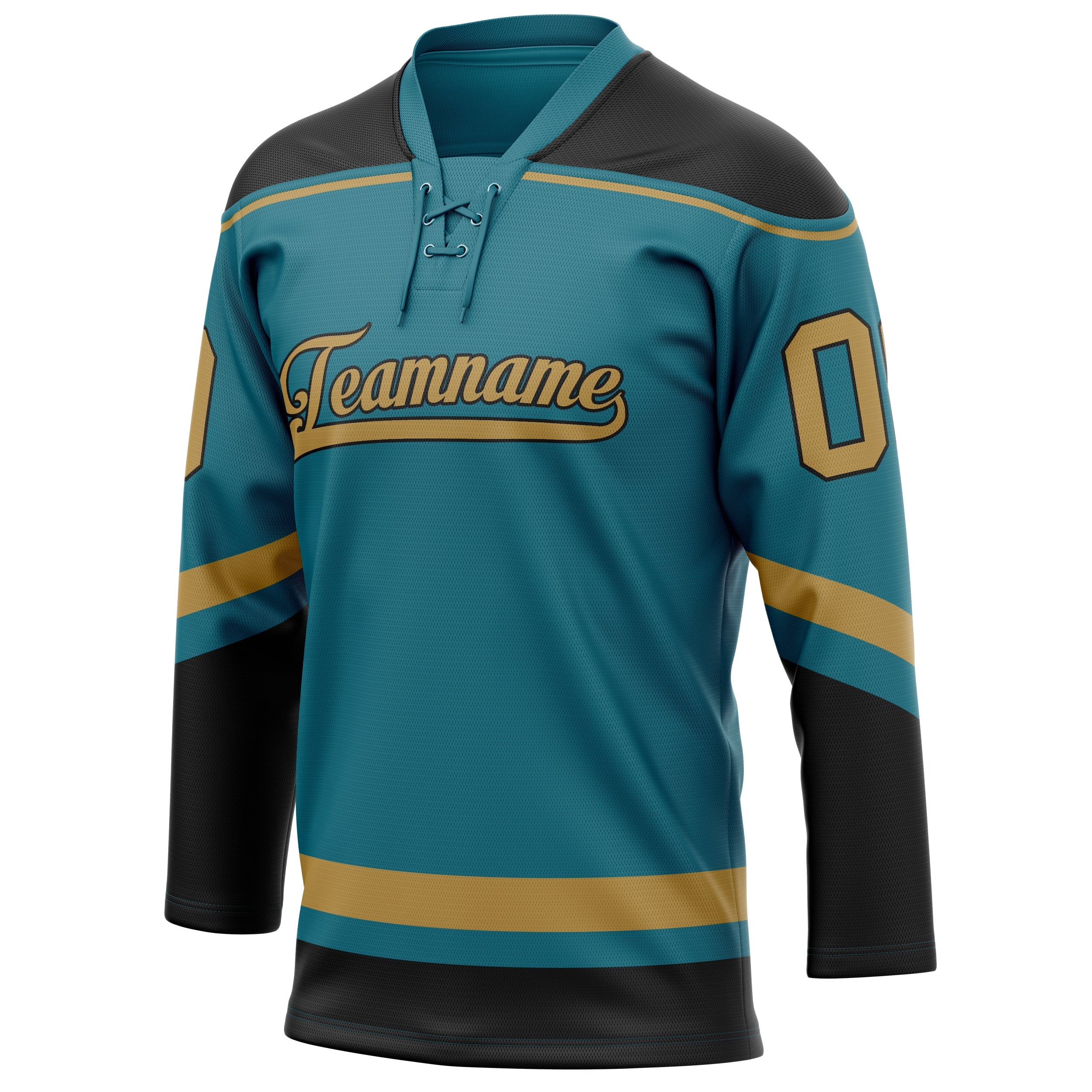 Custom Teal Old Gold Solid Colour Hockey Jersey
