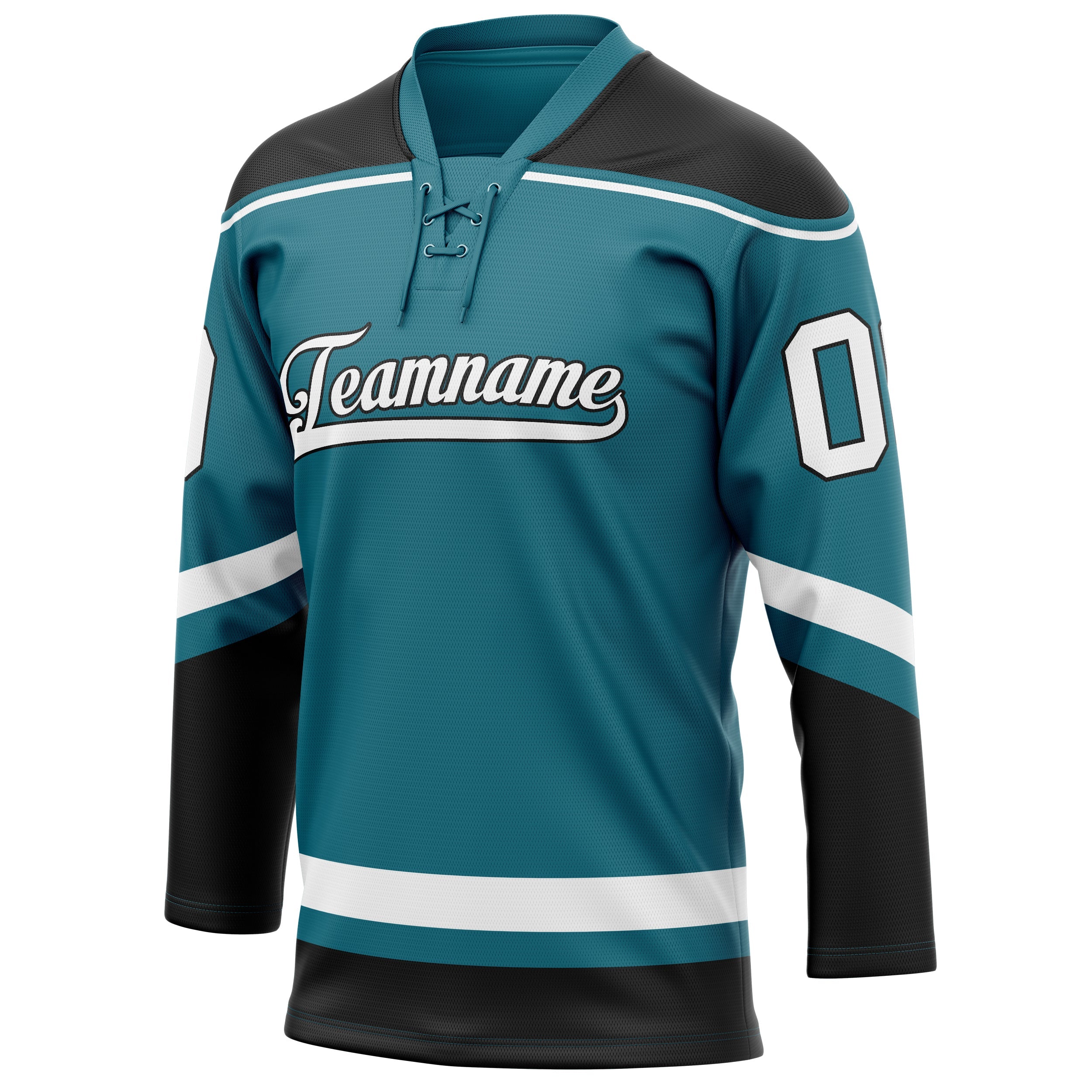 Custom Teal Black Solid Colour Hockey Jersey