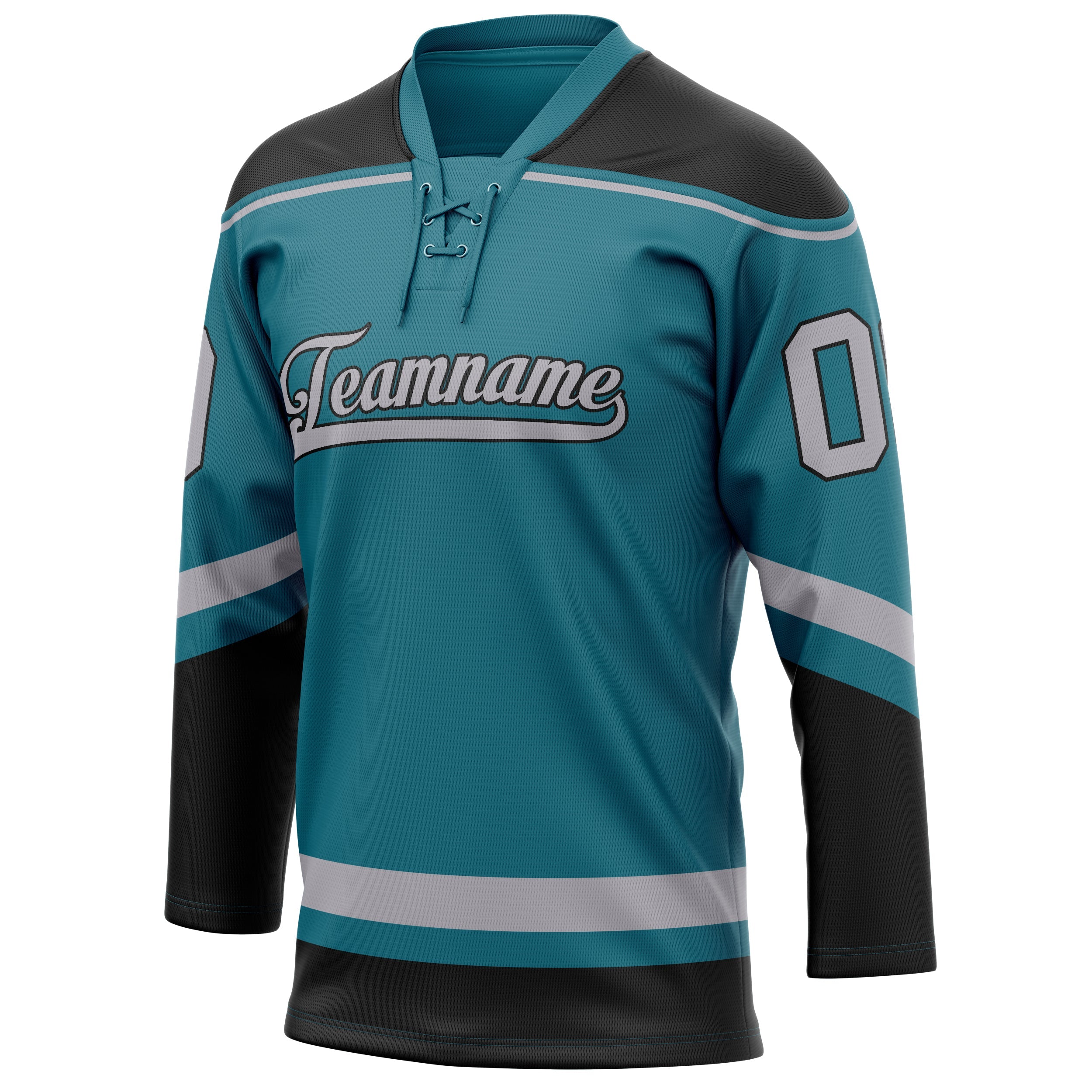 Custom Teal Black Solid Colour Hockey Jersey