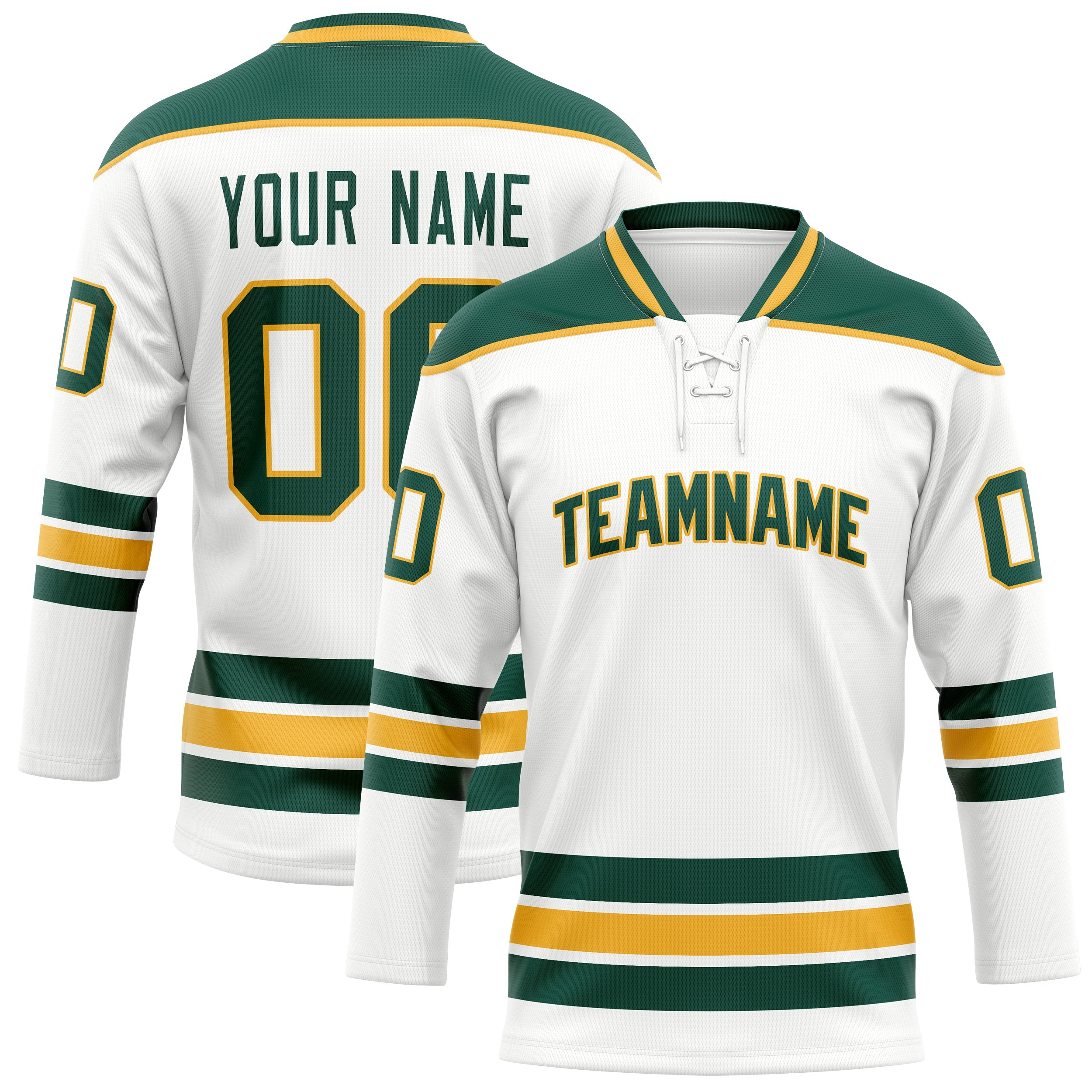 Custom White Kelly Green Solid Colour Hockey Jersey