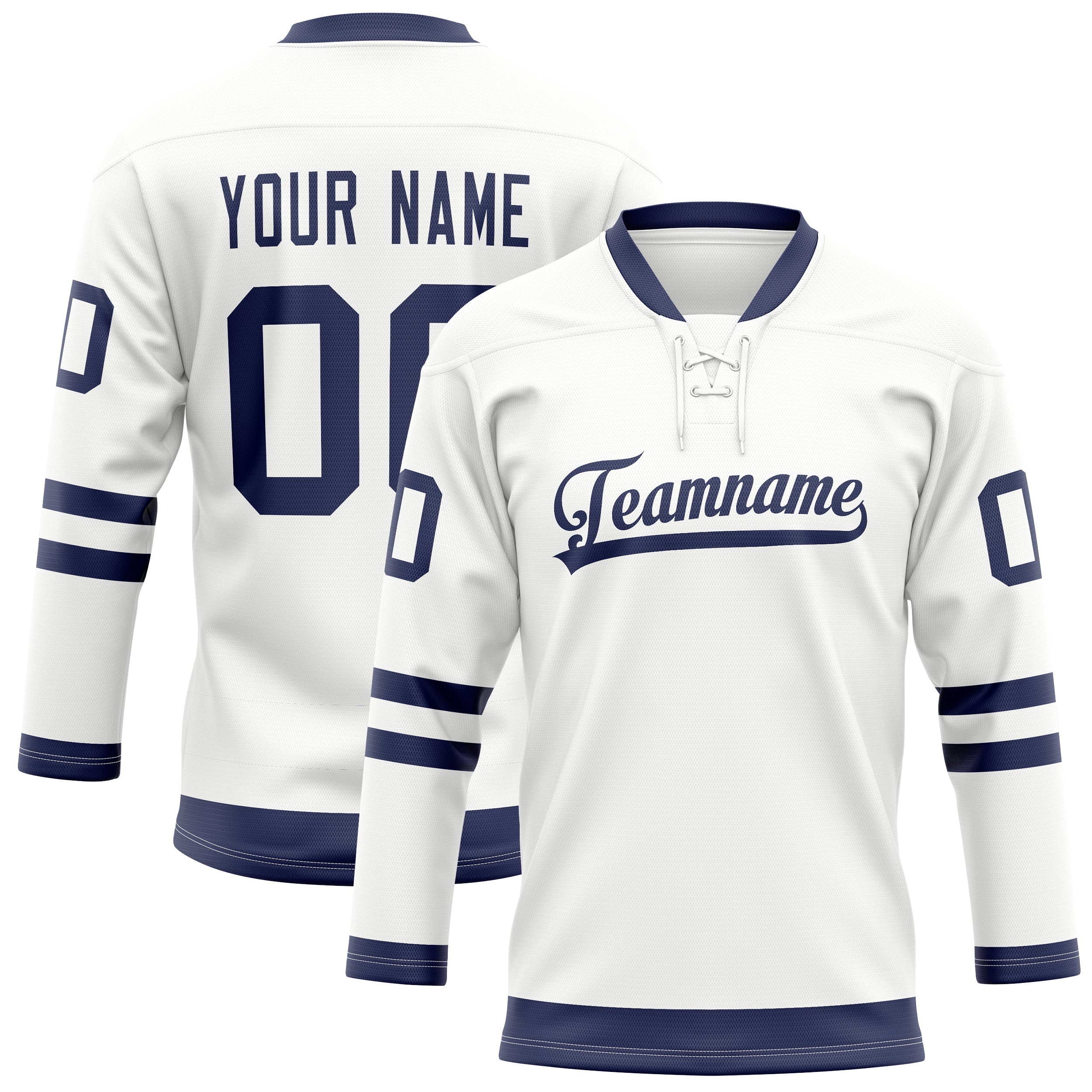 Custom White Navy Solid Colour Hockey Jersey