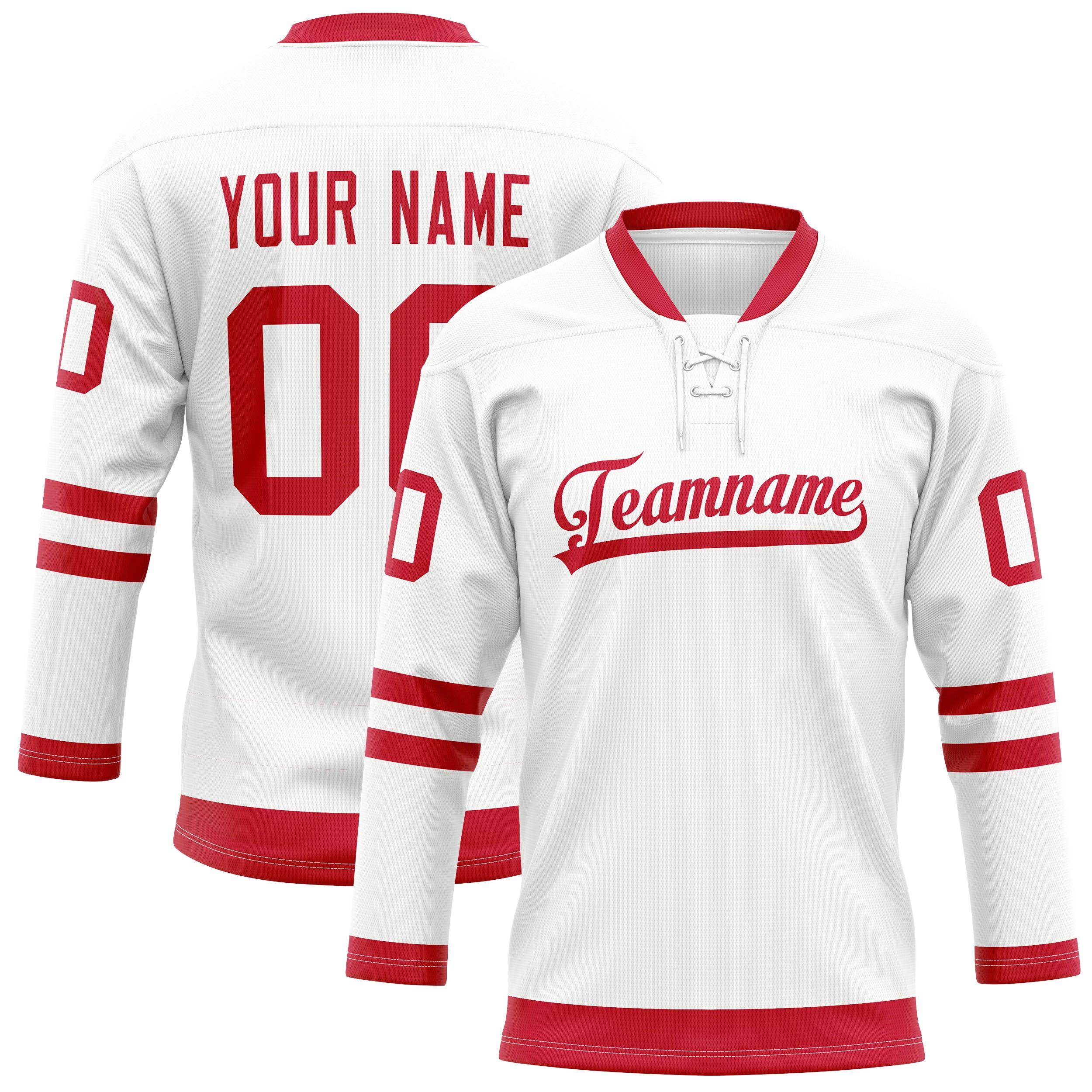 Custom White Red Solid Colour Hockey Jersey