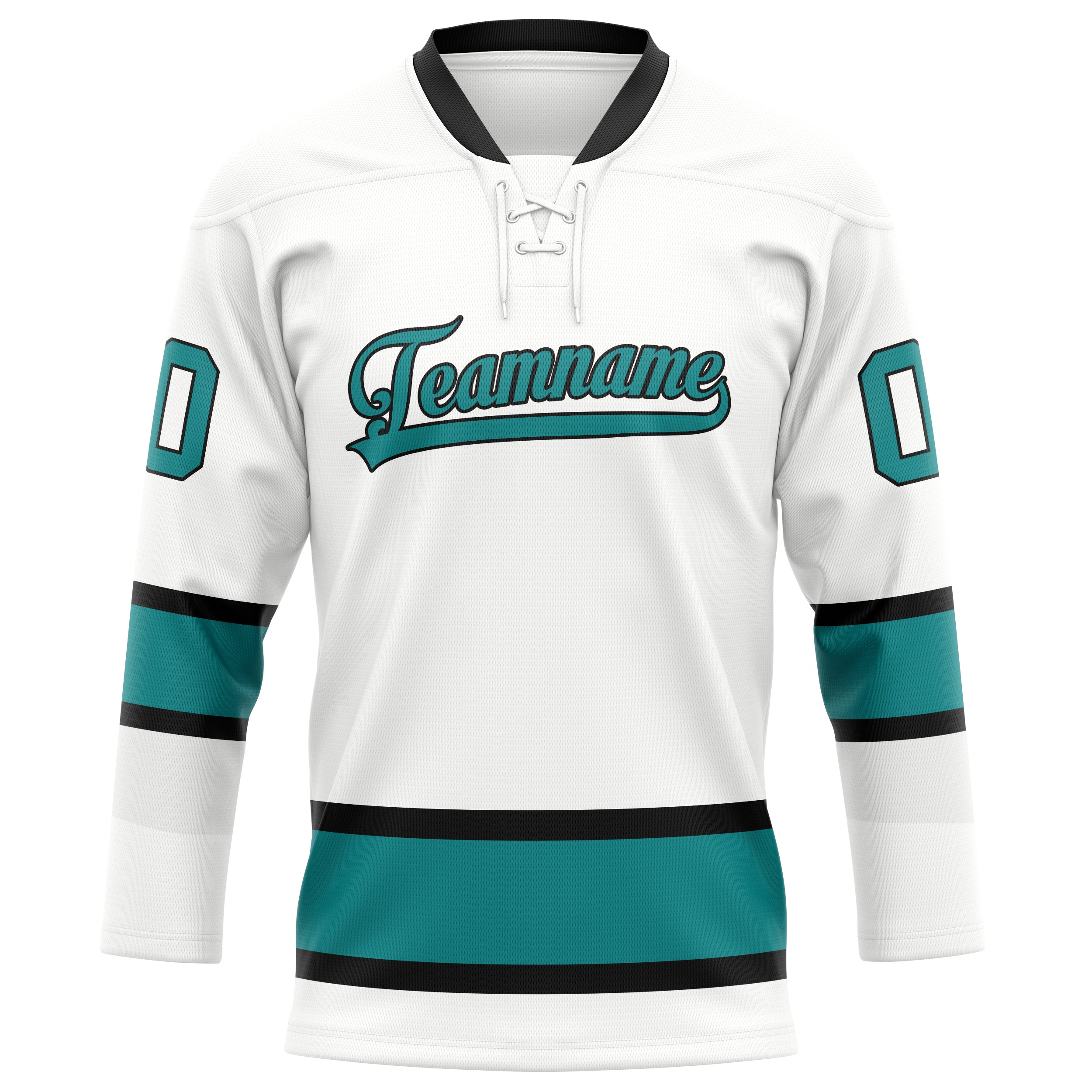 Custom White Teal Solid Colour Hockey Jersey