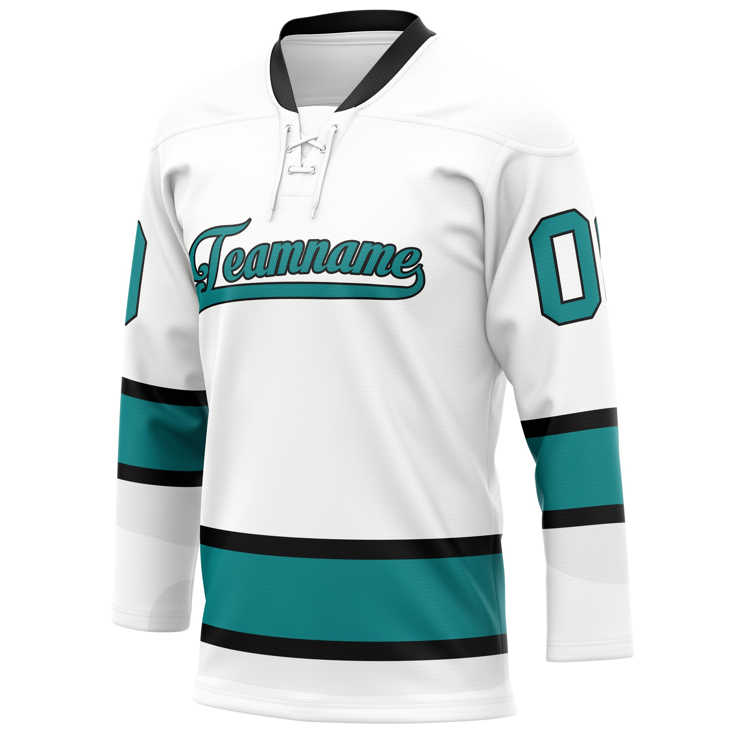 Custom White Teal Solid Colour Hockey Jersey