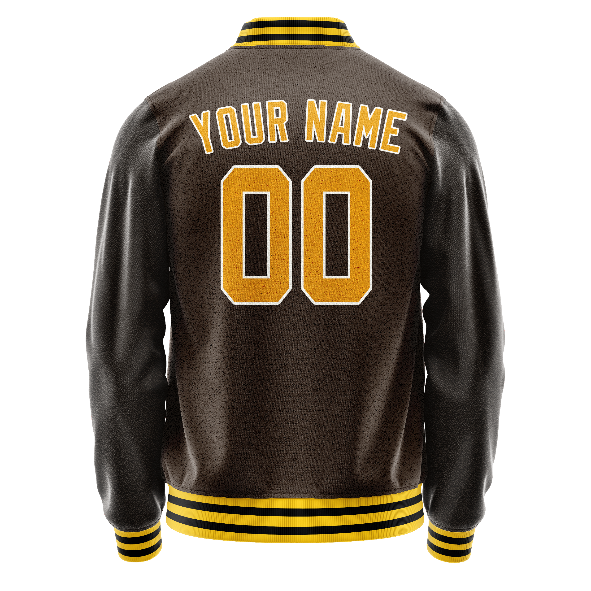 Custom Brown Gold Solid Color Varsity Letterman Jacket