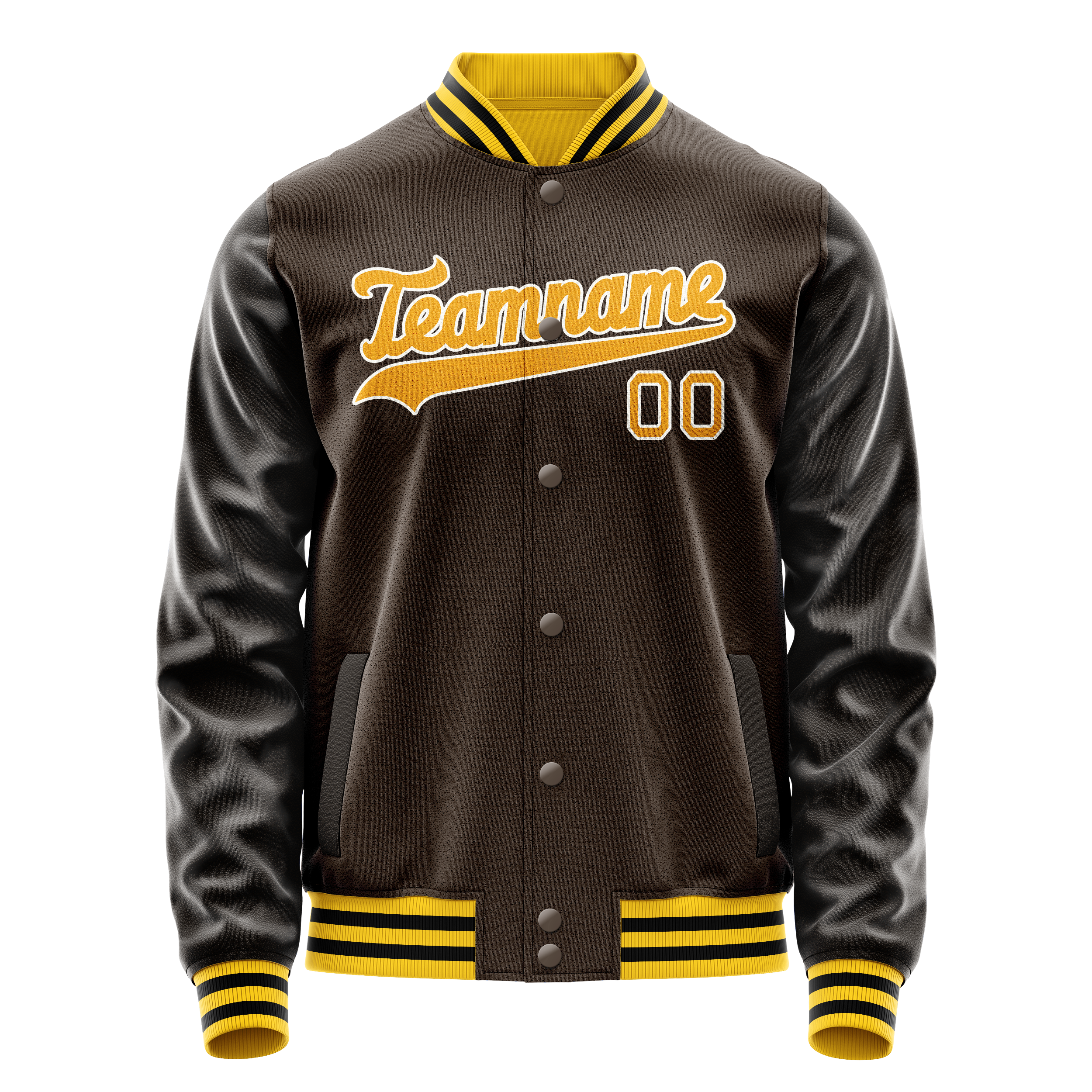 Custom Brown Gold Solid Color Varsity Letterman Jacket
