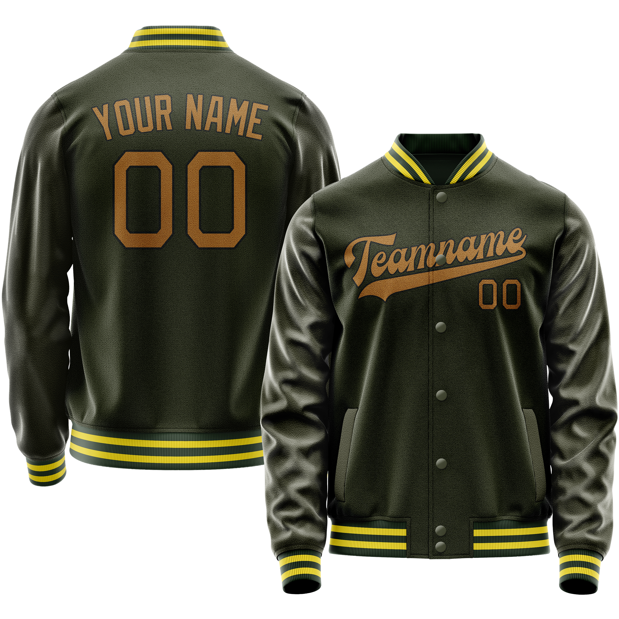 Custom Olive Brown Solid Color Varsity Letterman Jacket JA02240617LH298
