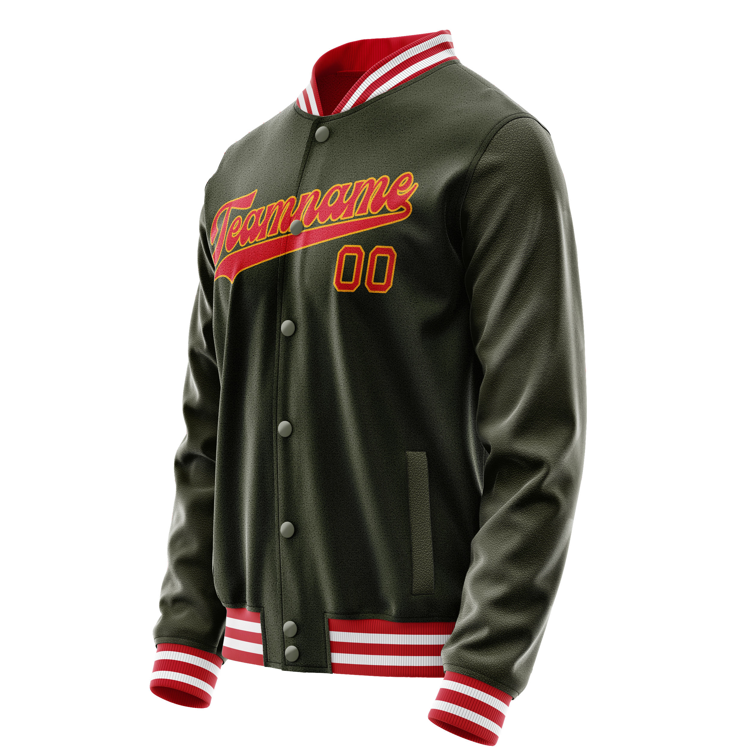 Custom Olive Red Solid Color Varsity Letterman Jacket JA02240617LH322