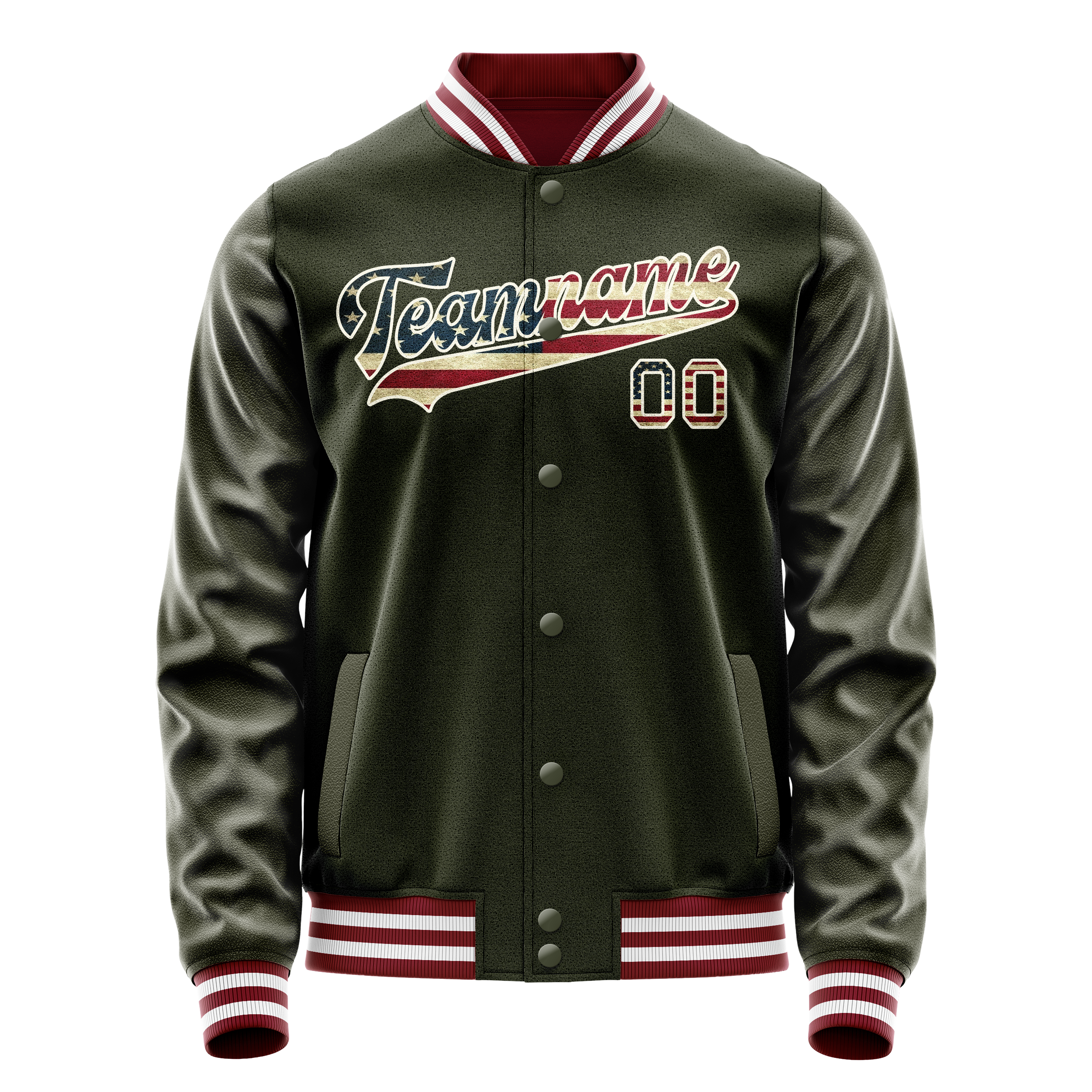 Custom Olive Cream Vintage Usa Flag Varsity Letterman Jacket JA02240617LH304