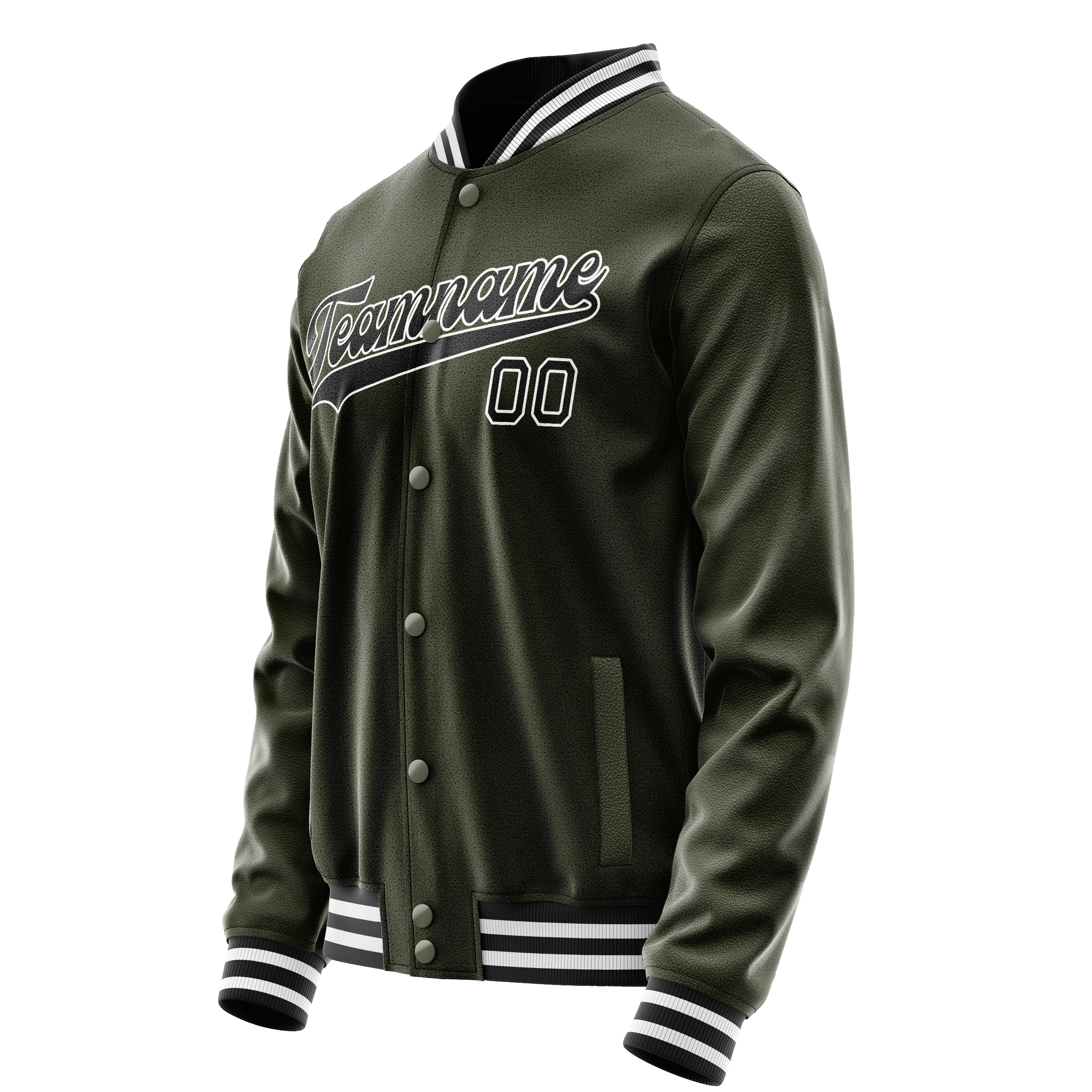 Custom Olive Black Solid Color Varsity Letterman Jacket JA02240617LH321